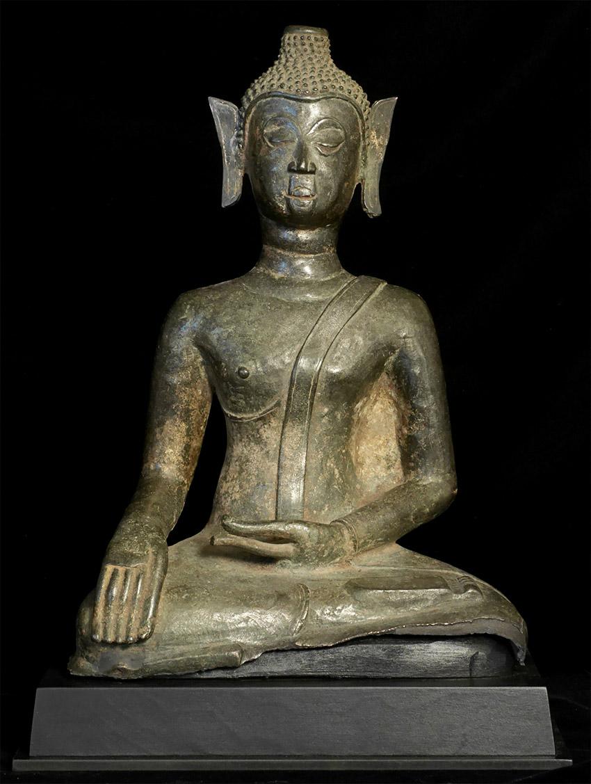 Cast 15th Century Lao Buddha in the a Delightful Lanna/Laos Folk Style, 7590 For Sale