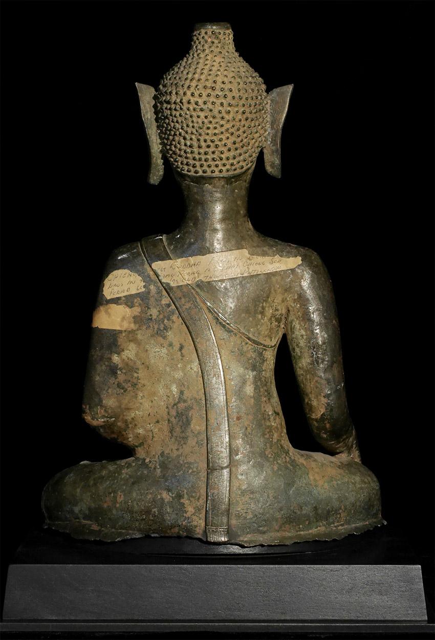 Bronze 15th Century Lao Buddha in the a Delightful Lanna/Laos Folk Style, 7590 For Sale