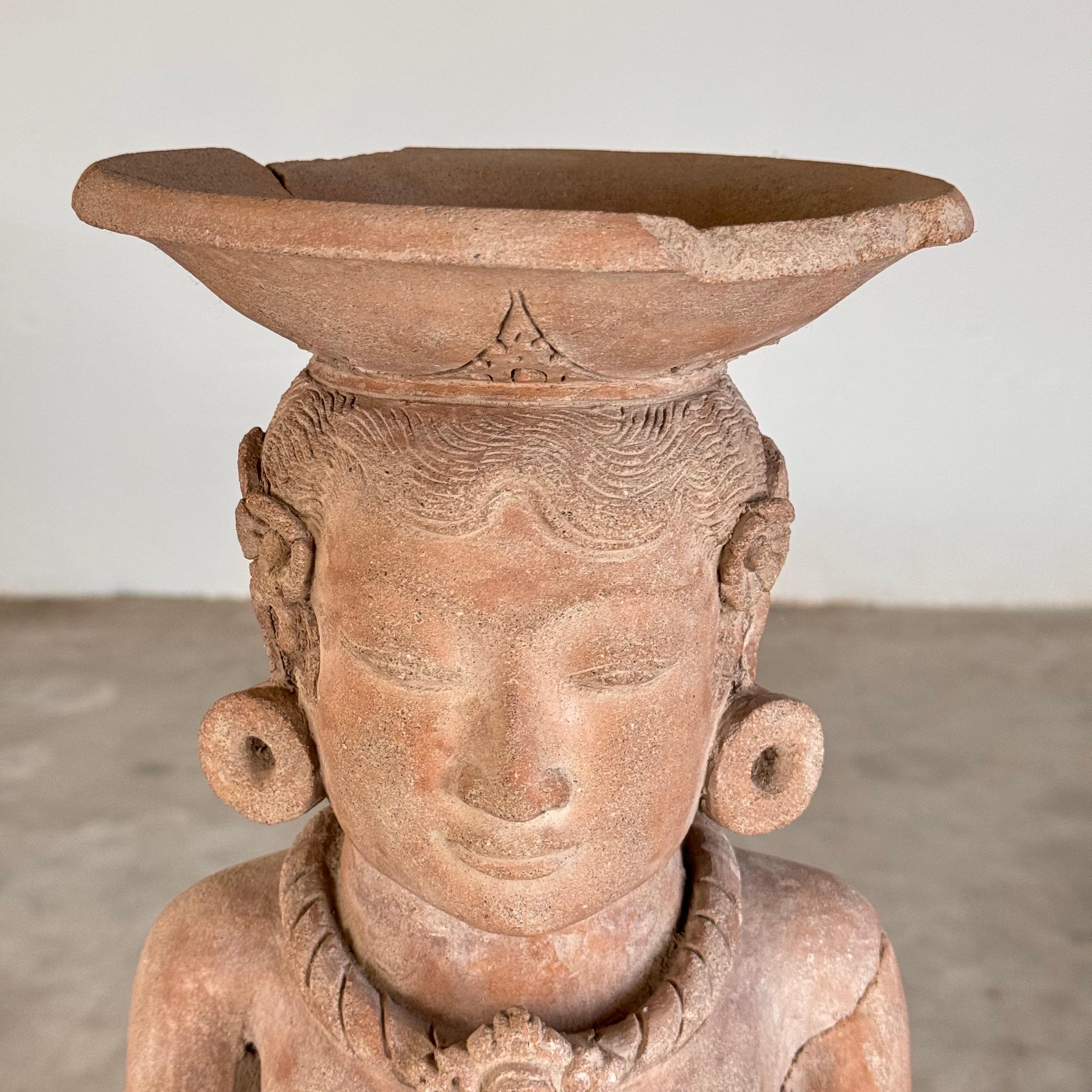 Folk Art 15th Century Majapahit Terracotta Handmaiden Figure (Fertile Woman with Child) For Sale