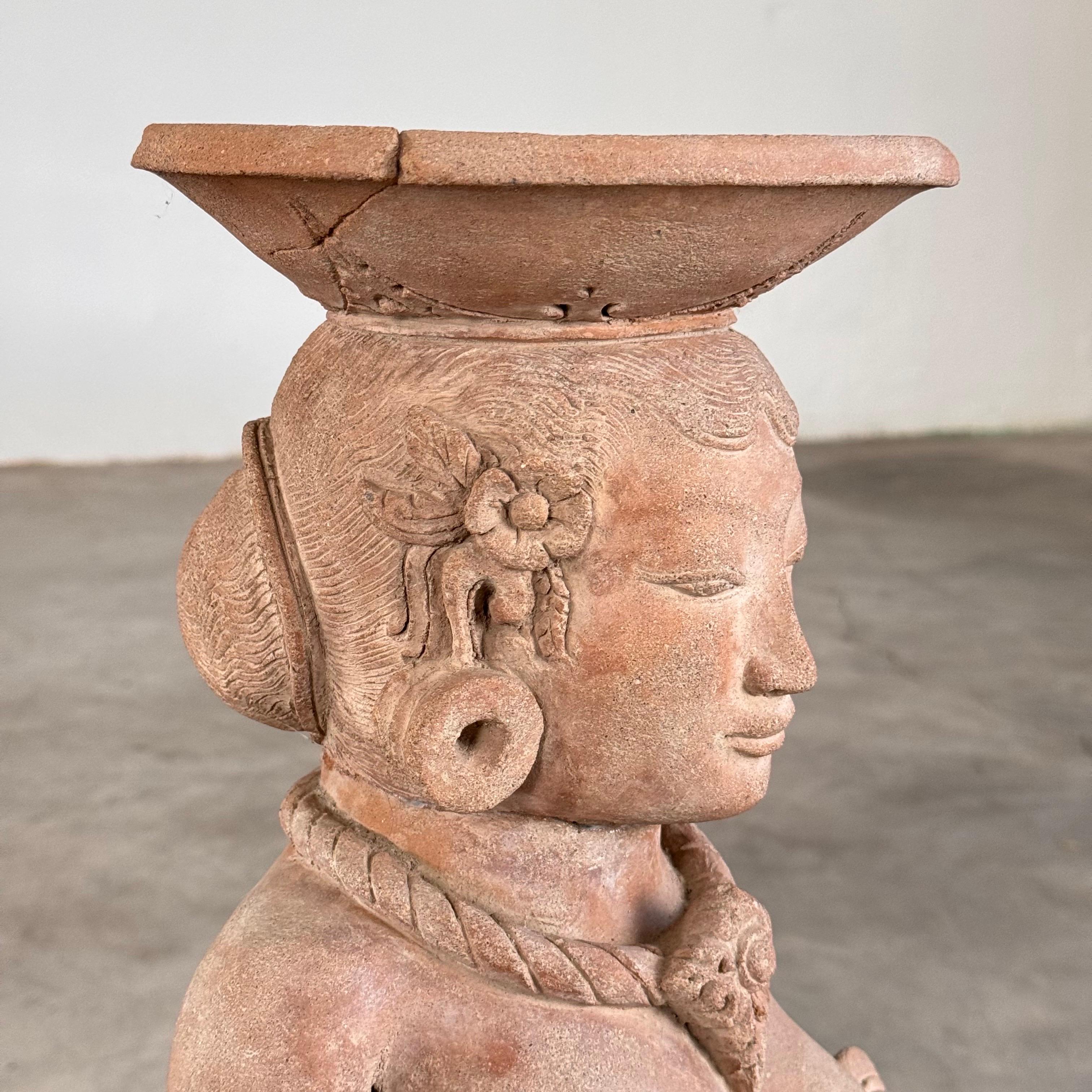 Javanese 15th Century Majapahit Terracotta Handmaiden Figure (Fertile Woman with Child) For Sale