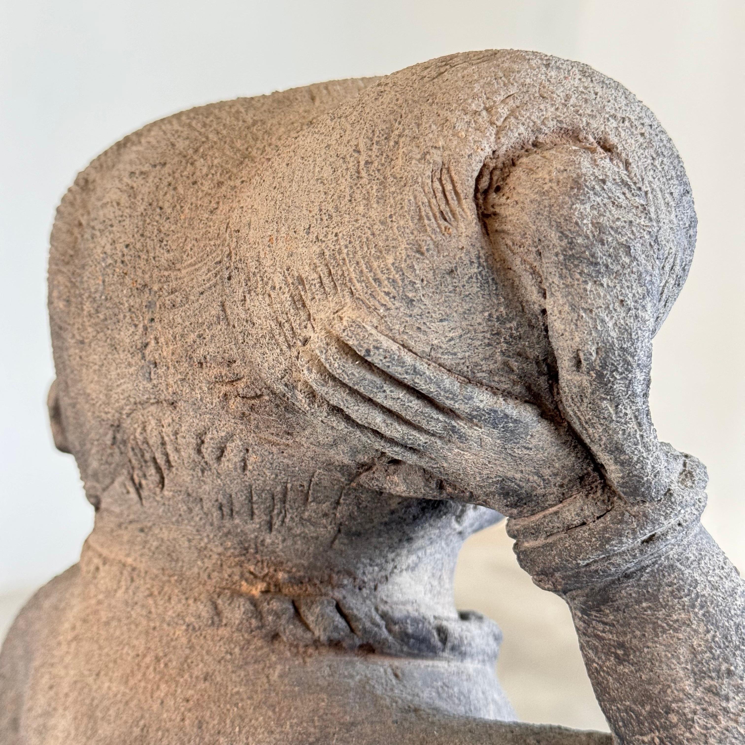 15th Century Majapahit Terracotta Handmaiden Figure (Woman Holding Her Hair) For Sale 7