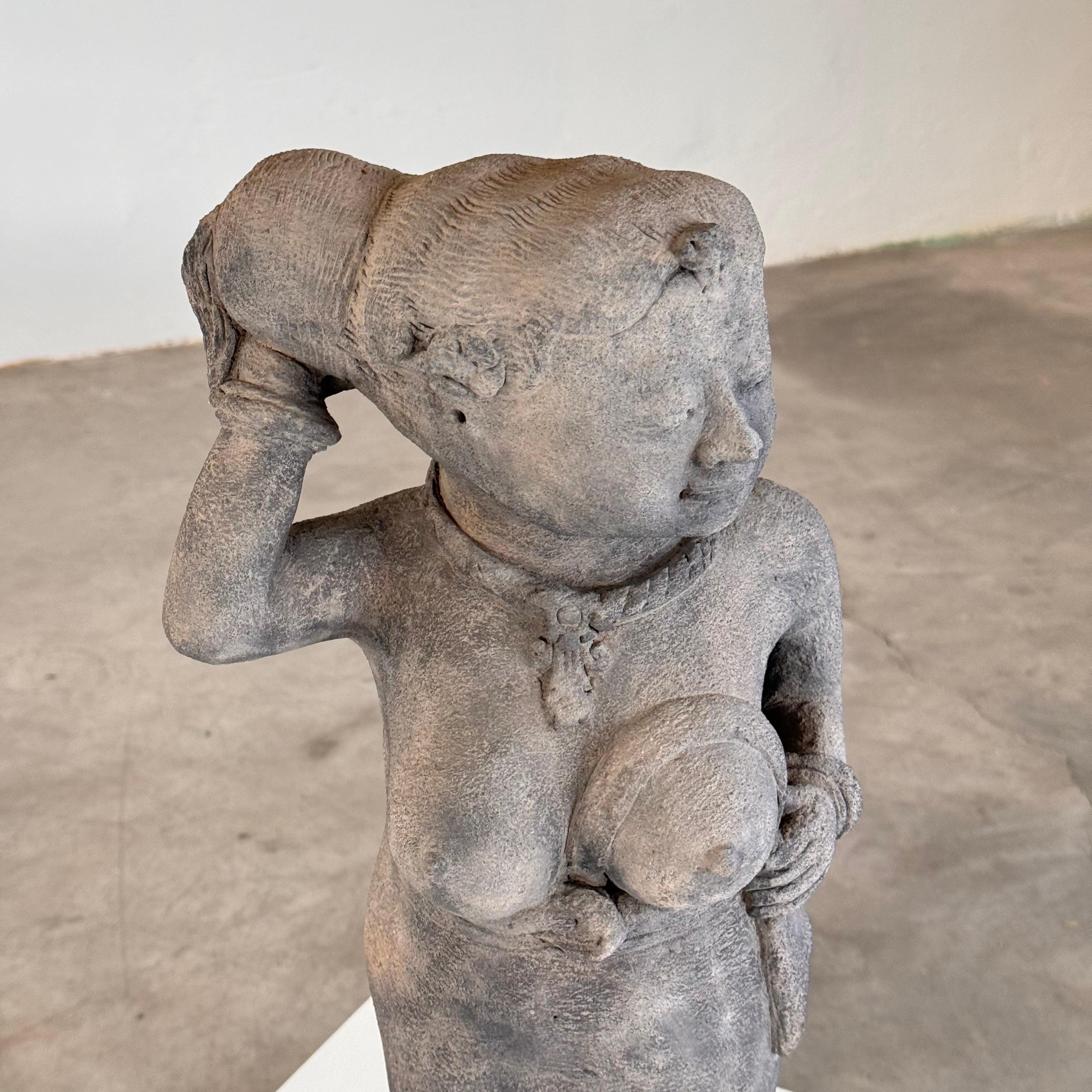 Hand-Crafted 15th Century Majapahit Terracotta Handmaiden Figure (Woman Holding Her Hair) For Sale