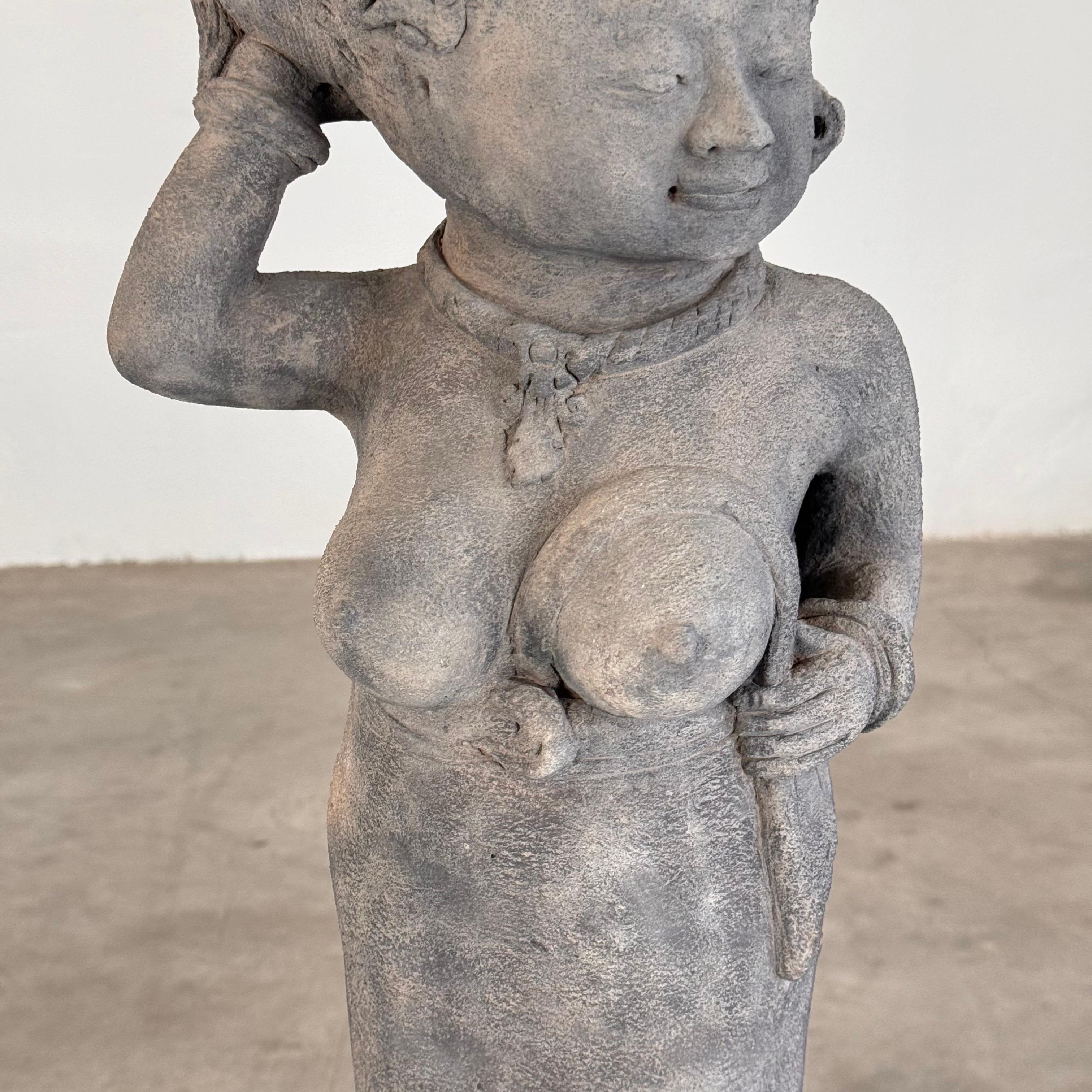 15th Century Majapahit Terracotta Handmaiden Figure (Woman Holding Her Hair) For Sale 1