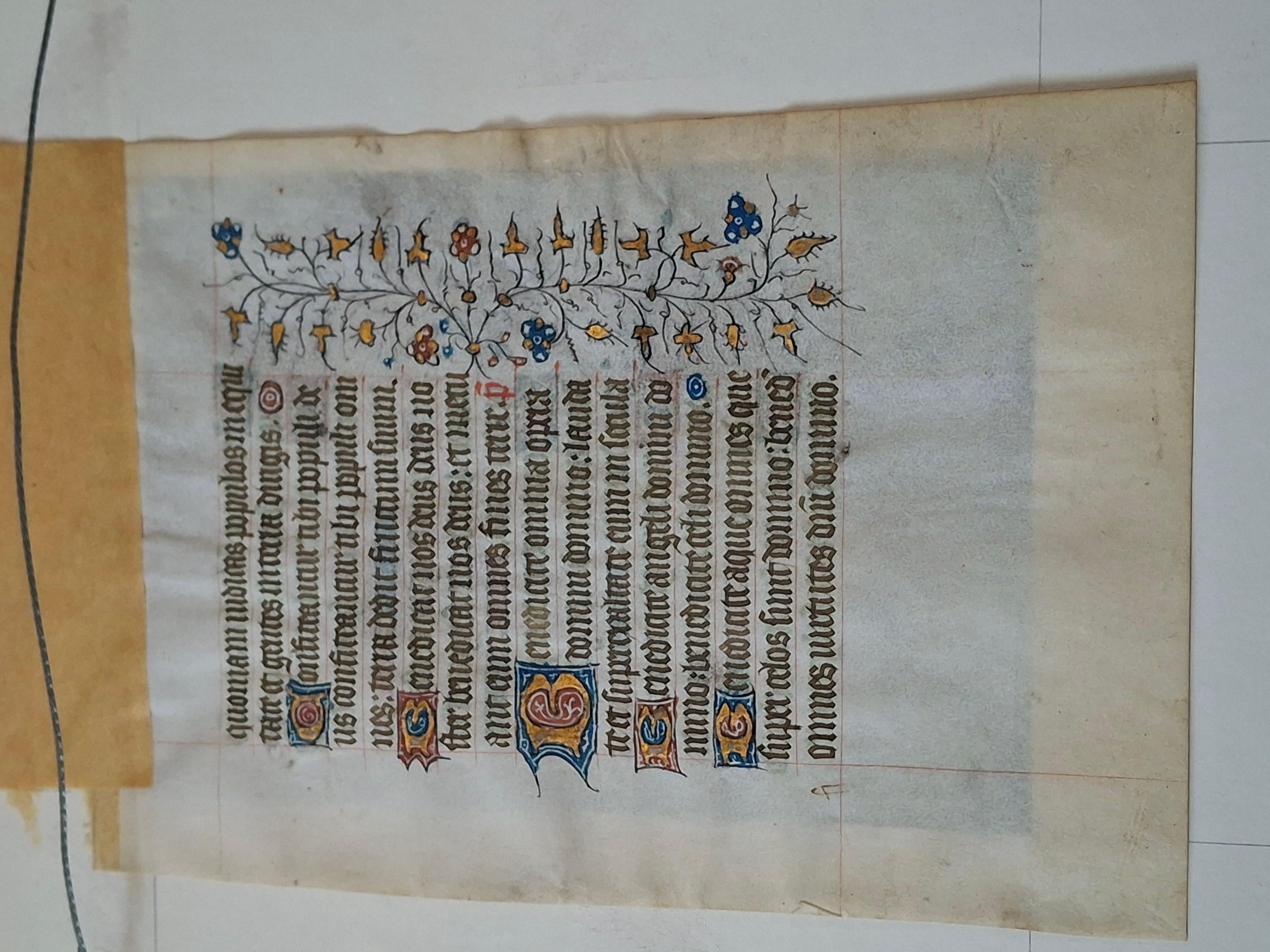 18th Century and Earlier 15th Century Medieval Manuscript Page From Book of Hours