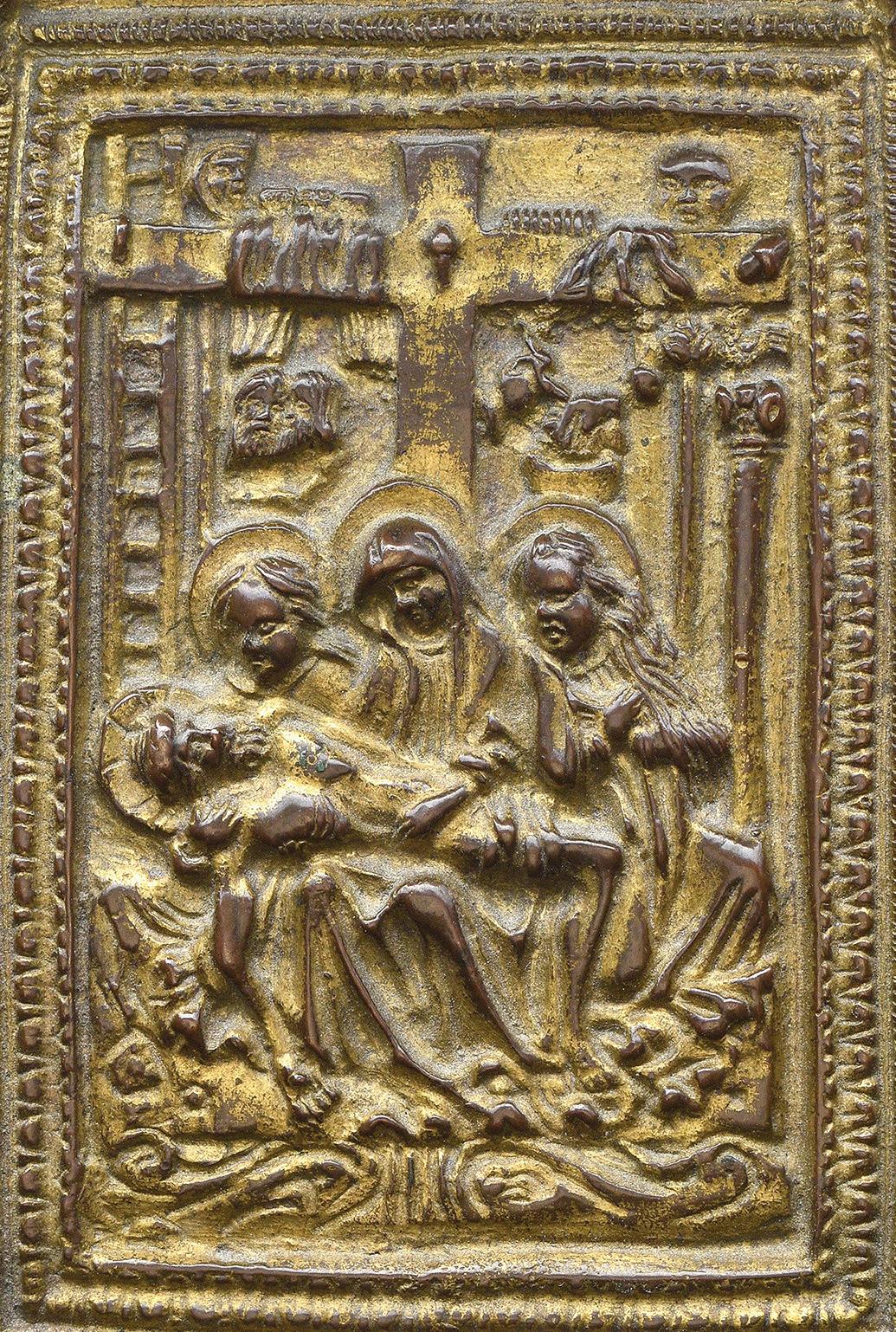 Norditalienische vergoldete Bronze-Plakette der Zelebrierung aus dem 15. Jahrhundert (Renaissance) im Angebot