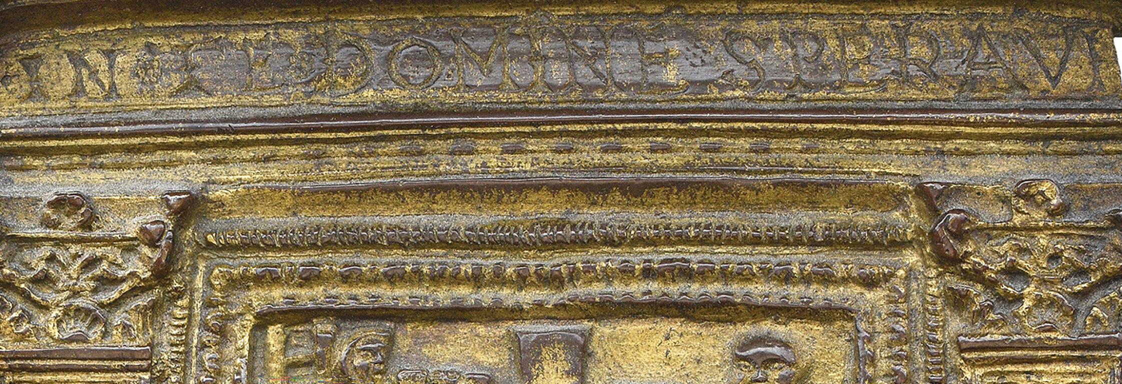 Norditalienische vergoldete Bronze-Plakette der Zelebrierung aus dem 15. Jahrhundert (Renaissance)