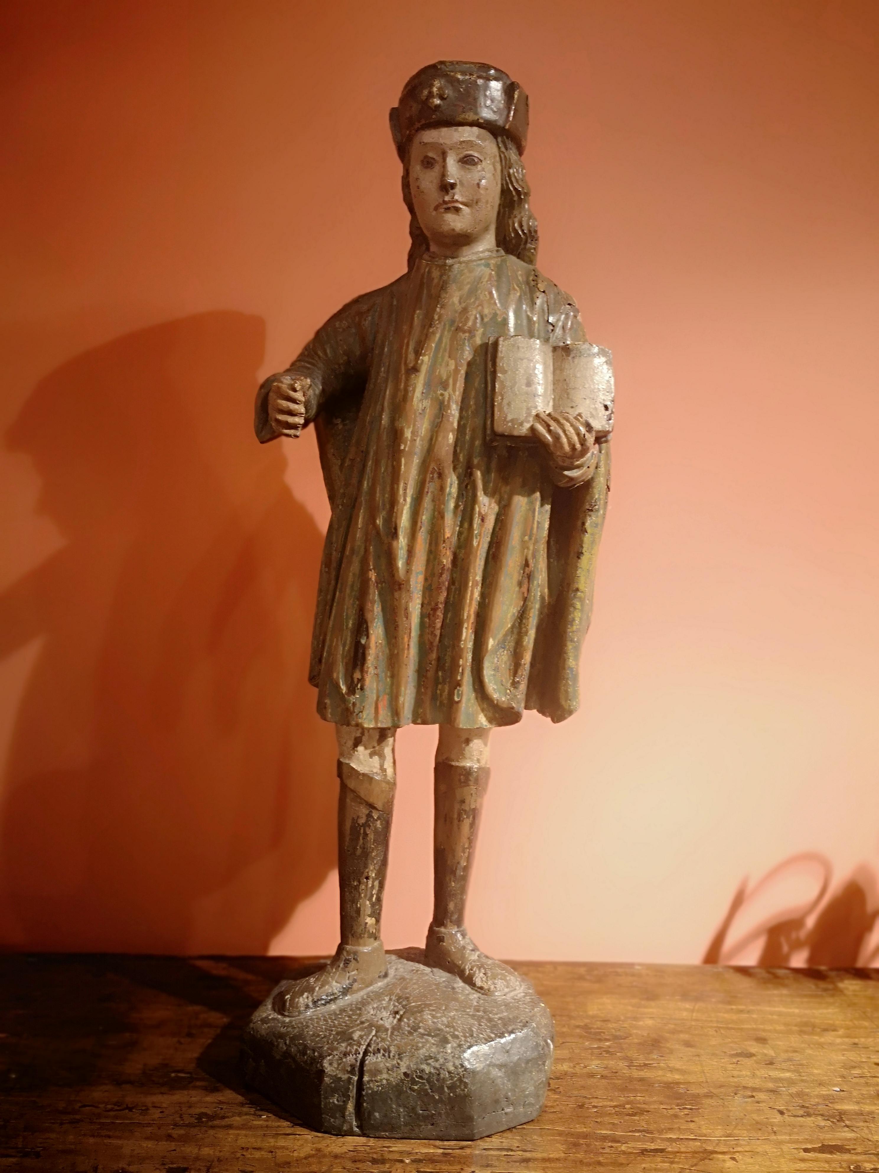 Gothic 15th Century Polychrome Wood Sculpture Depicting Saint James the Major