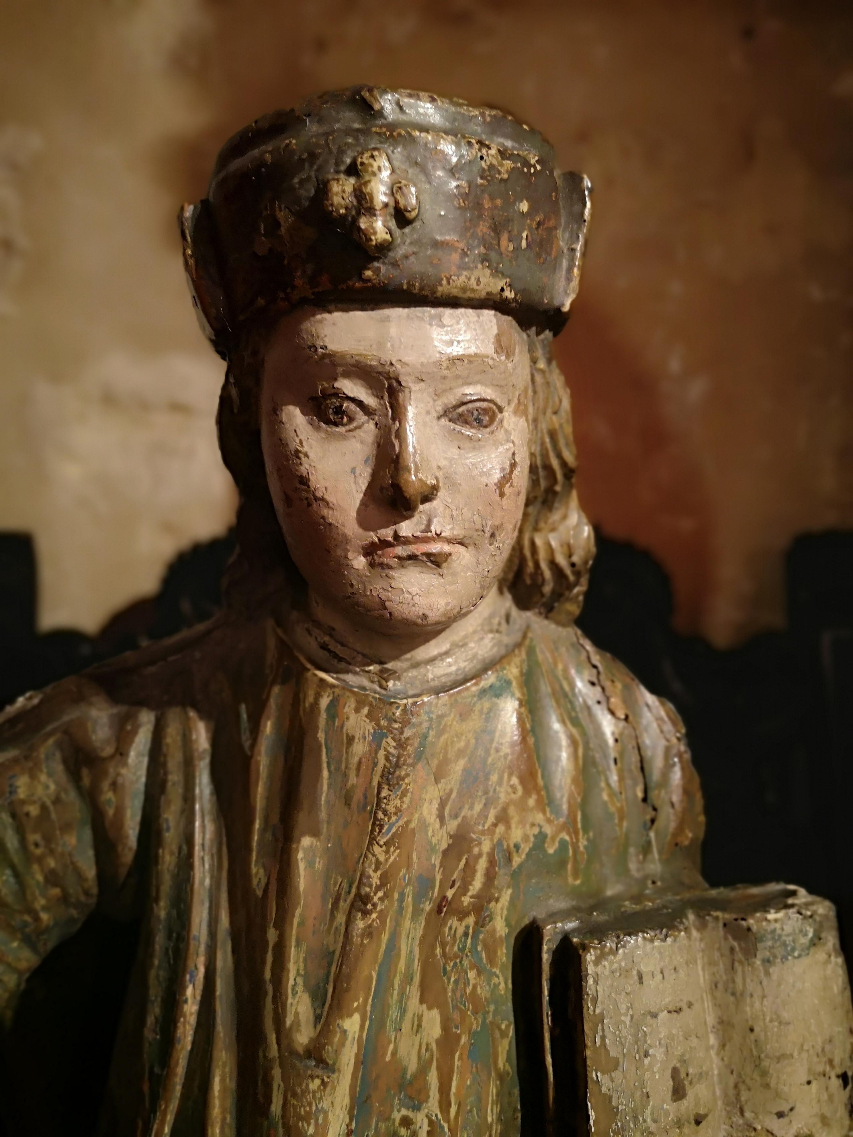 French 15th Century Polychrome Wood Sculpture Depicting Saint James the Major