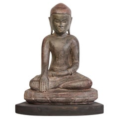 15th Century, Post Pagan, Antique Burmese Wooden Seated Buddha