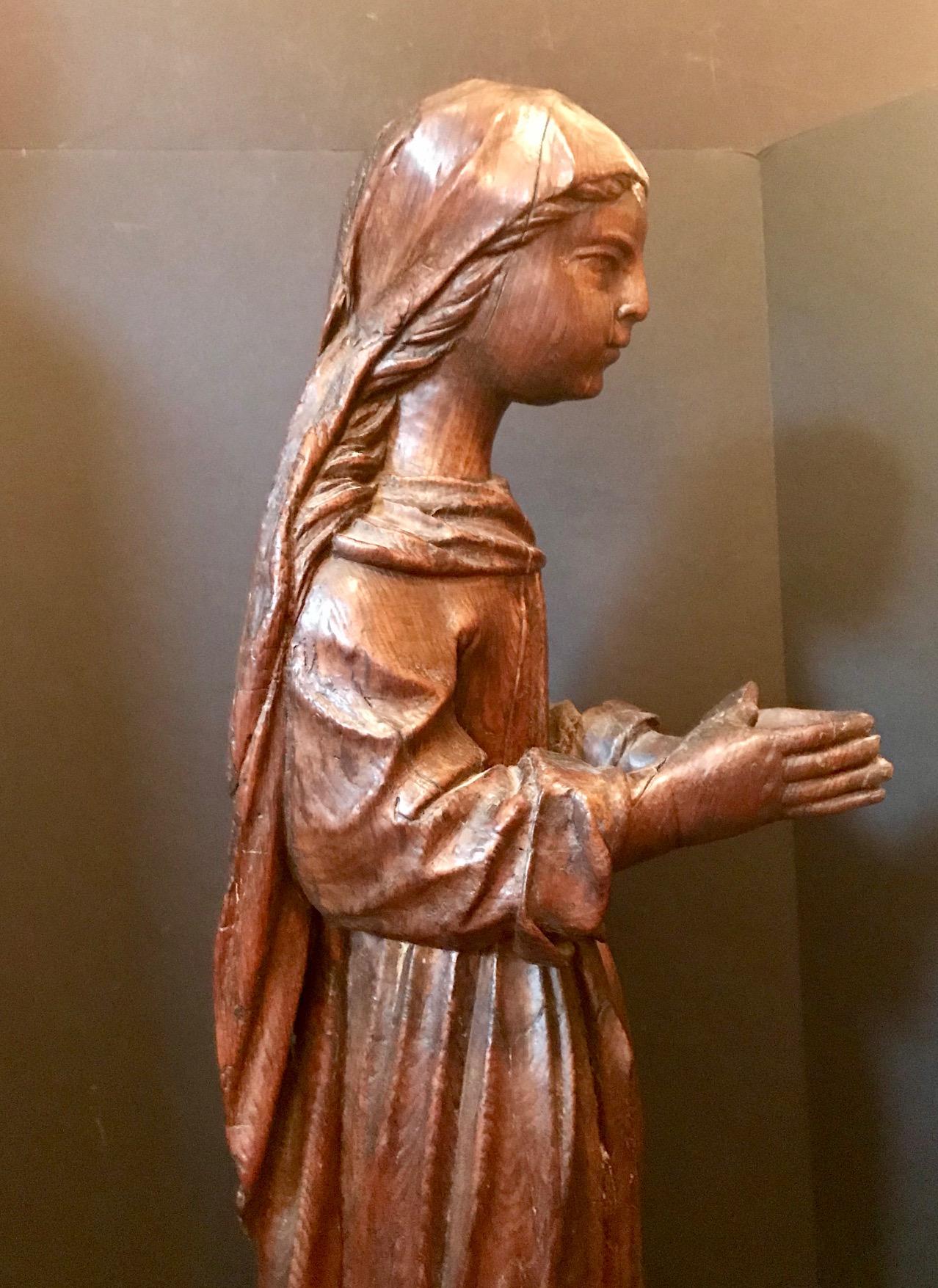 seltene englische Eichenskulptur der Jungfrau aus dem 15. Jahrhundert:: um 1450 2