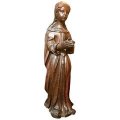 15th Century Rare English Oak Carved Sculpture of the Virgin, circa 1450