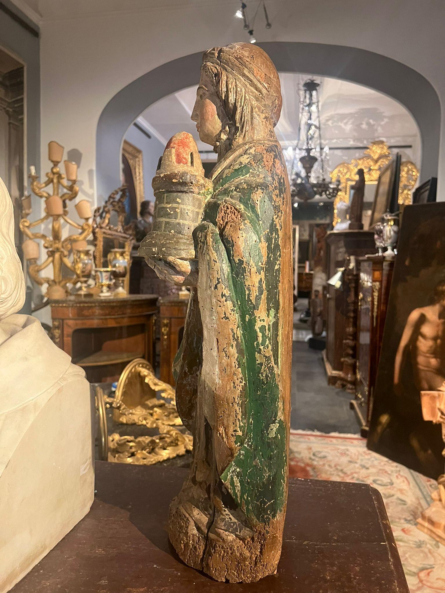 15th century rare sculpture of Saint Barbara For Sale 5