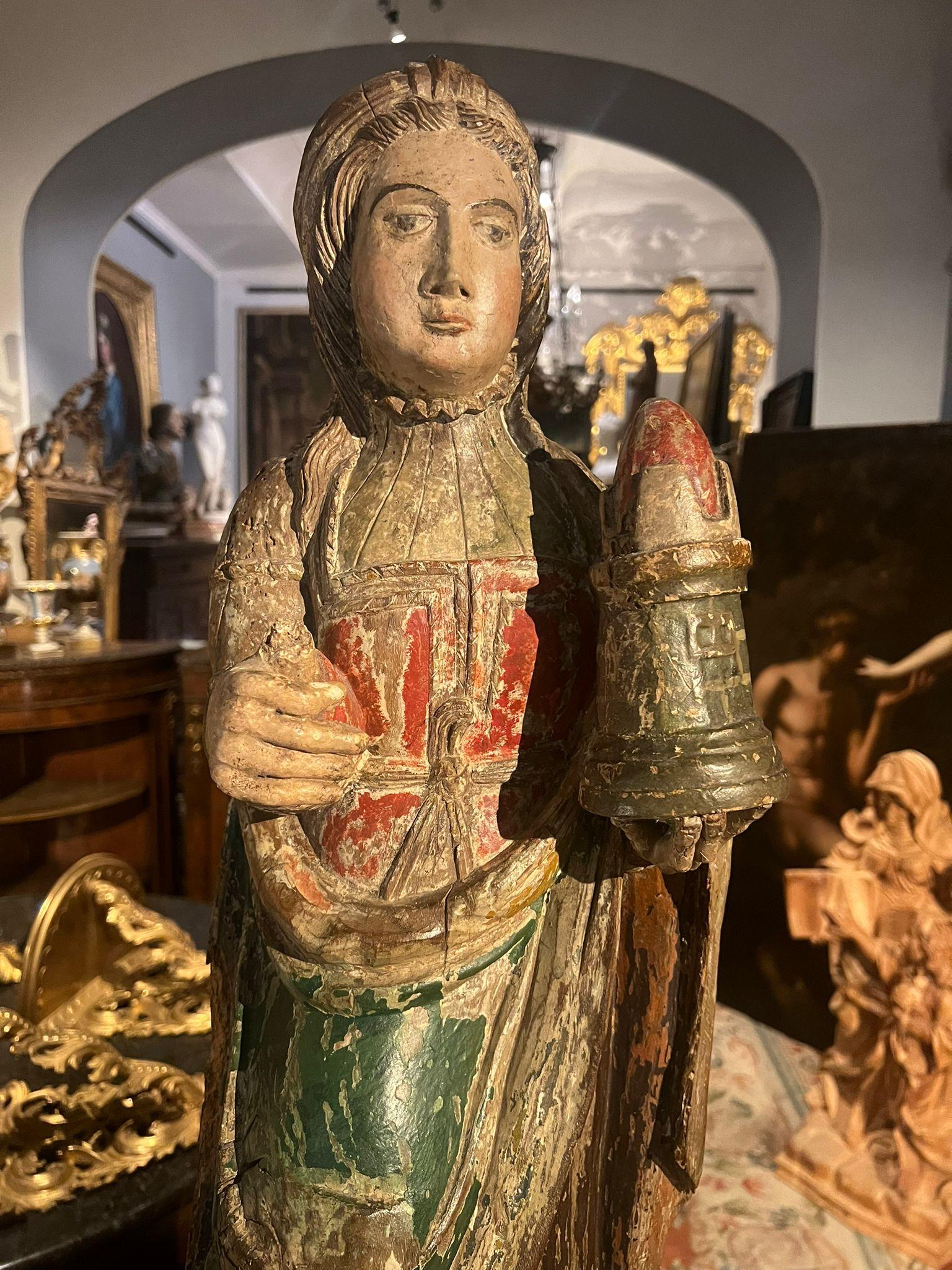 18th Century and Earlier 15th century rare sculpture of Saint Barbara For Sale
