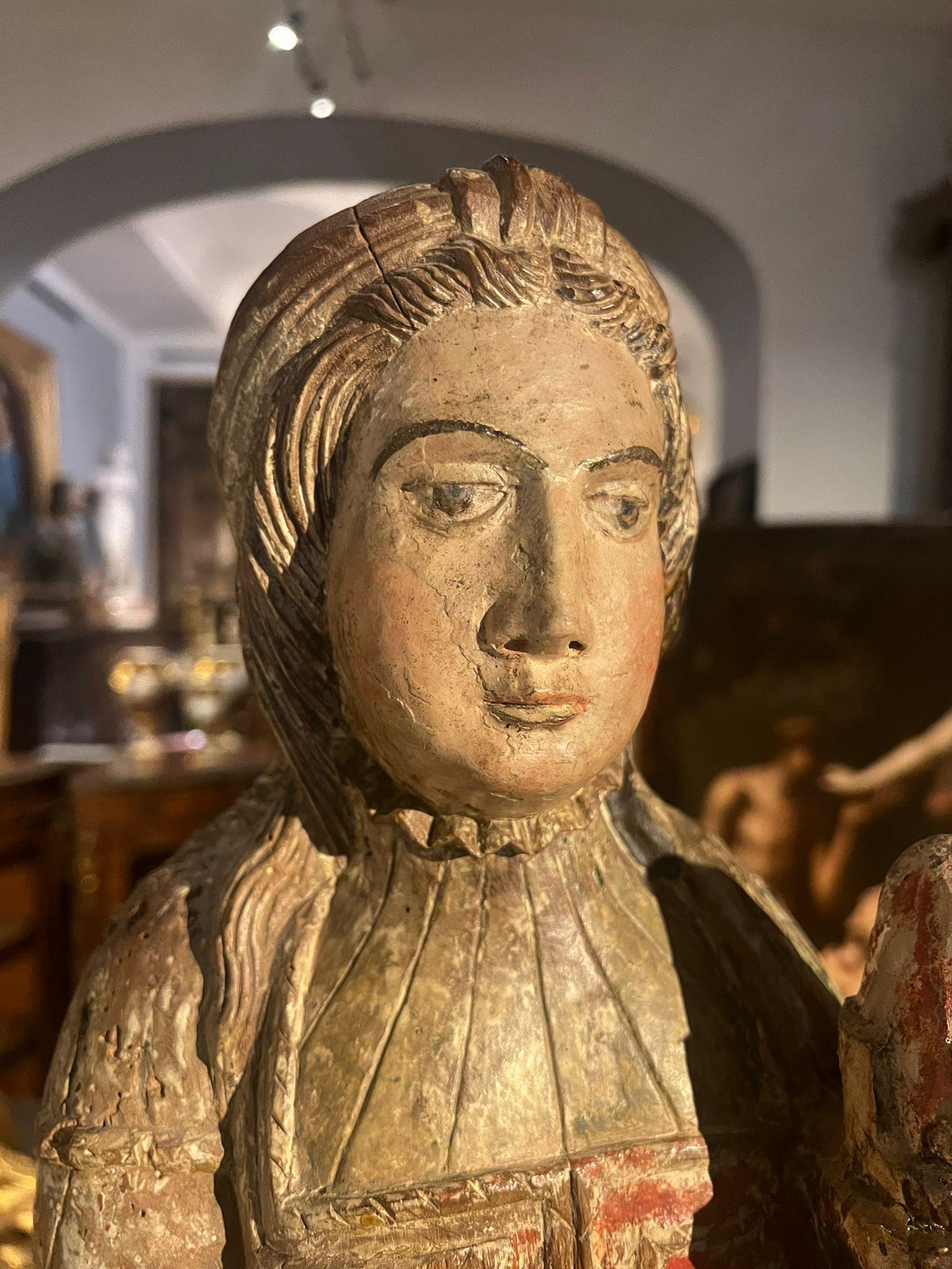 Wood 15th century rare sculpture of Saint Barbara For Sale