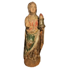 Antique 15th century rare sculpture of Saint Barbara