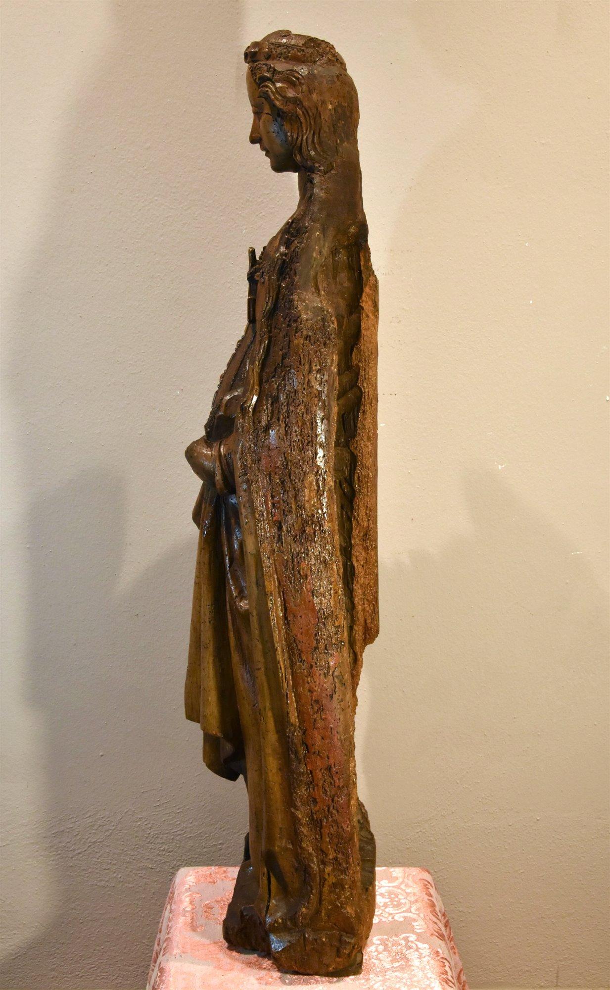 Saint Catherine Lower Rhine Sculpture 15th Century Wood France Gothic For Sale 10