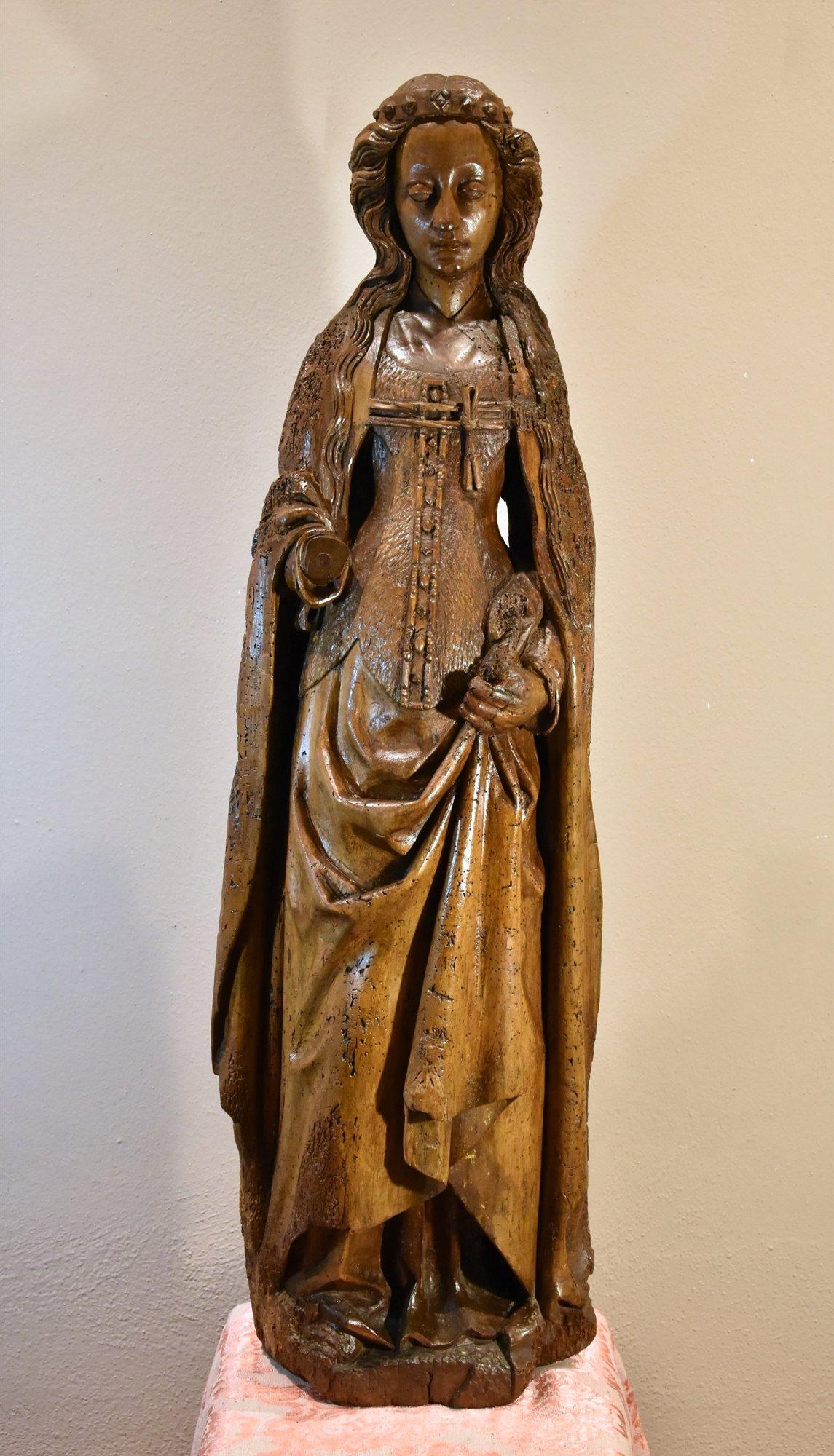 Saint Catherine Lower Rhine Sculpture 15th Century Wood France Gothic For Sale 13