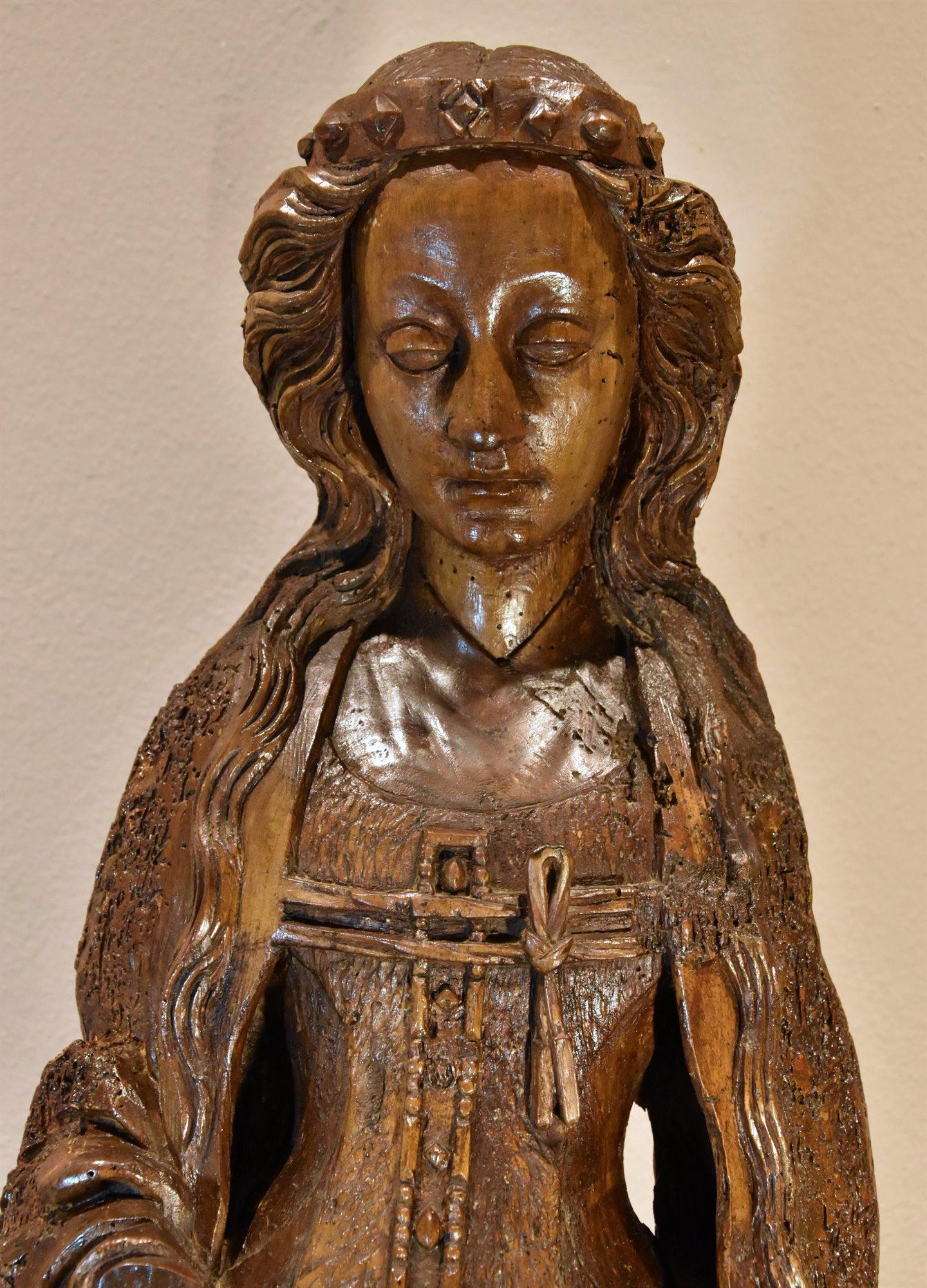 Saint Catherine Lower Rhine Sculpture 15th Century Wood France Gothic For Sale 14