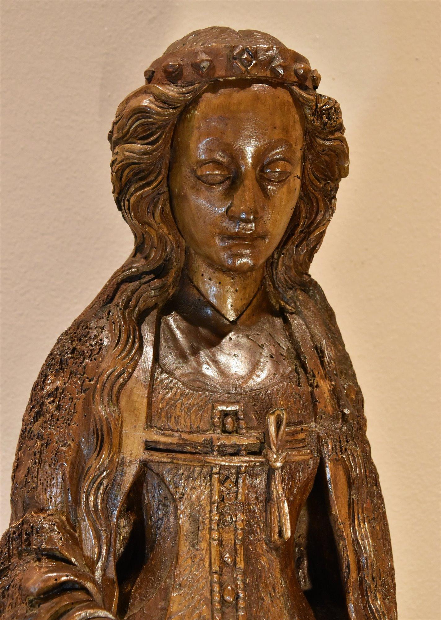 Saint Catherine Lower Rhine Sculpture 15th Century Wood France Gothic For Sale 2