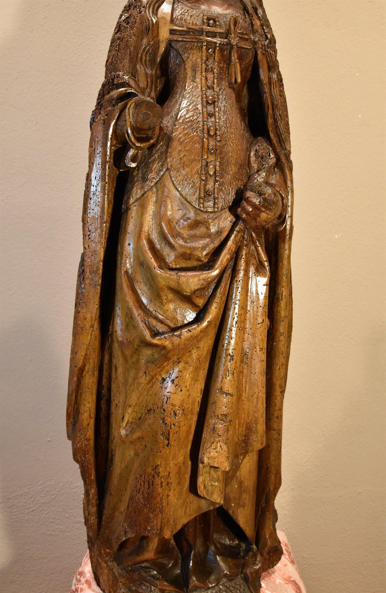 Saint Catherine Lower Rhine Sculpture 15th Century Wood France Gothic For Sale 4