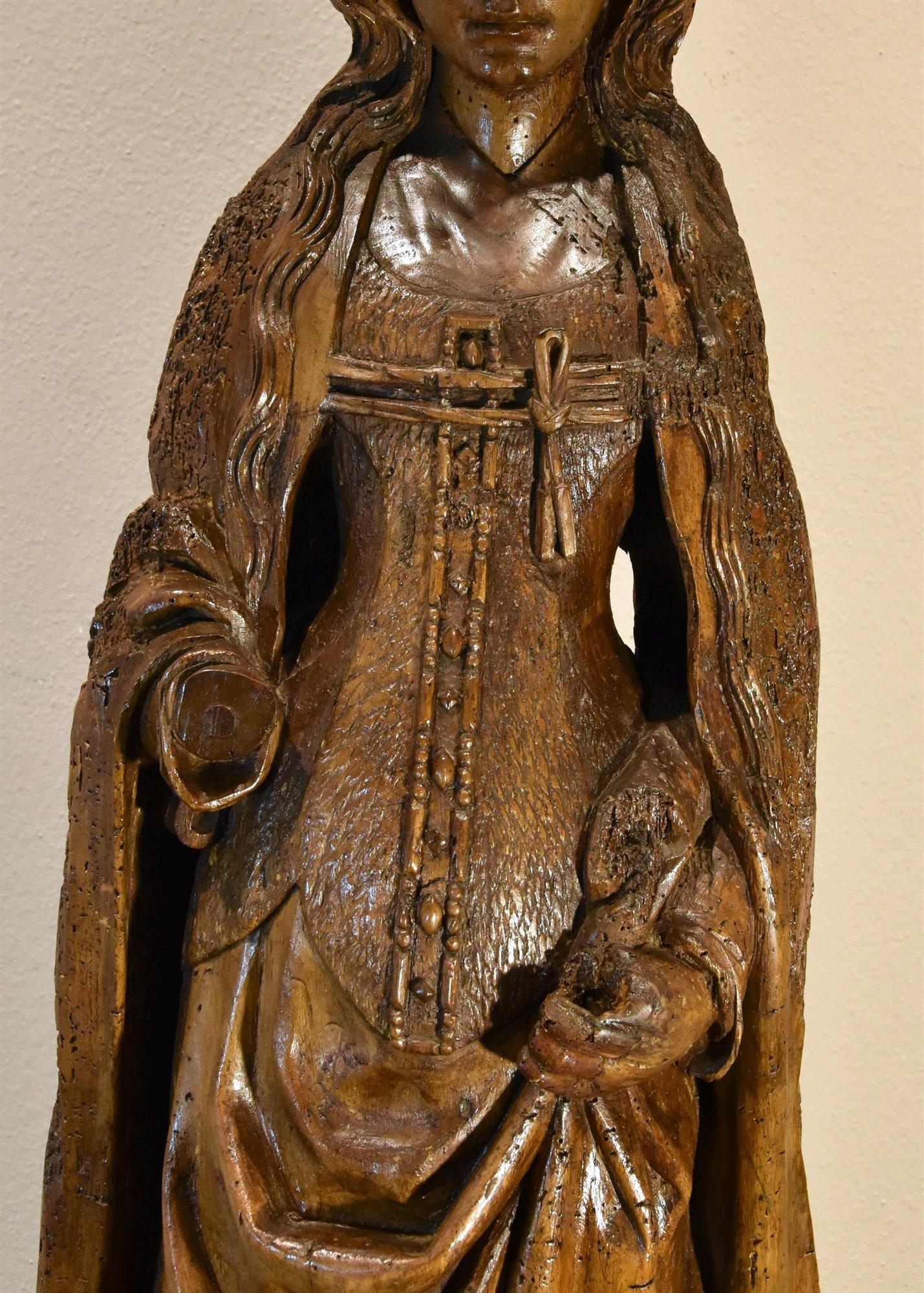 Saint Catherine Lower Rhine Sculpture 15th Century Wood France Gothic For Sale 6