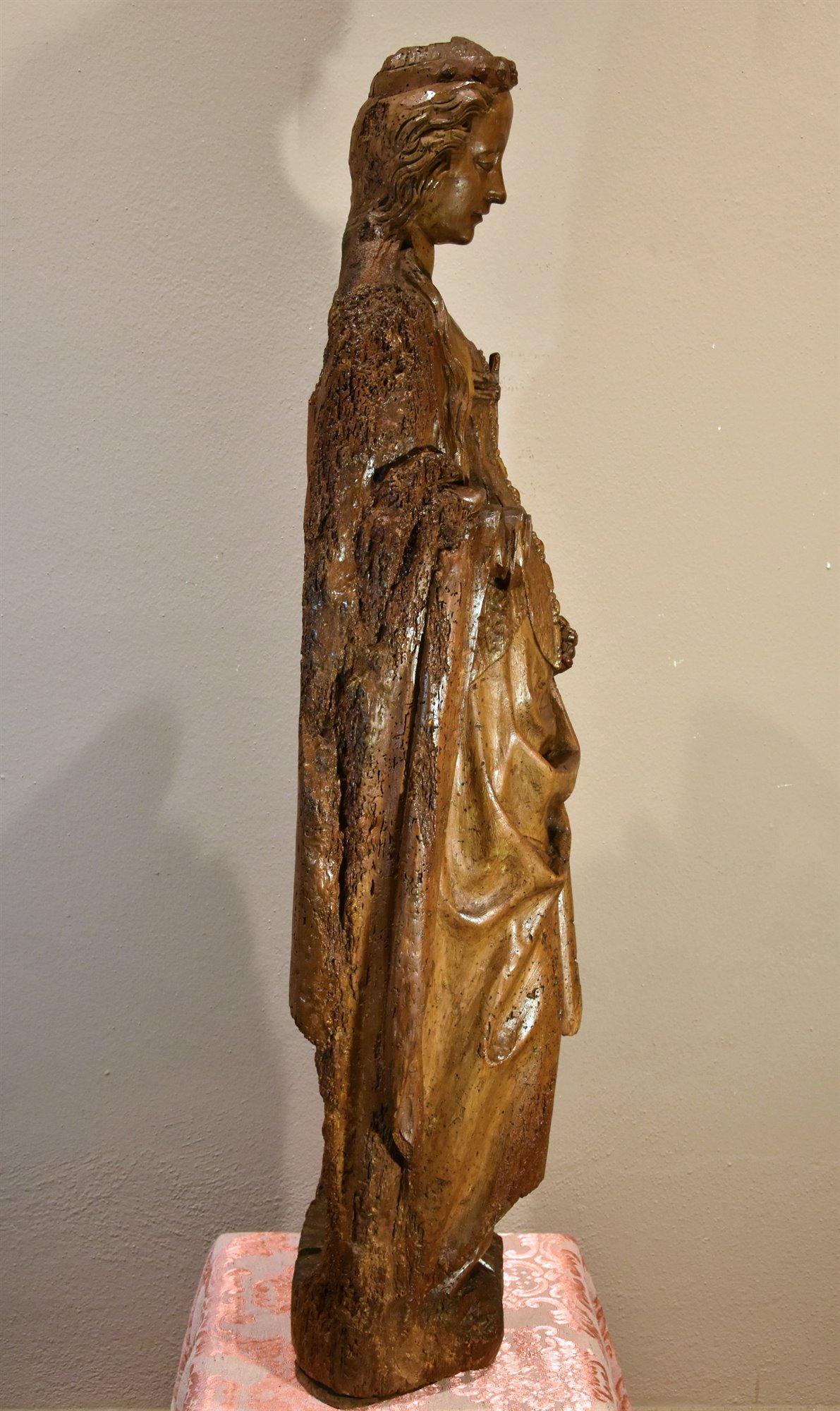 Saint Catherine Lower Rhine Sculpture 15th Century Wood France Gothic For Sale 8