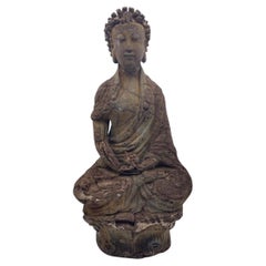 Sculpture de Bouddha tibétain du 15ème siècle en pierre moulée du Tibet