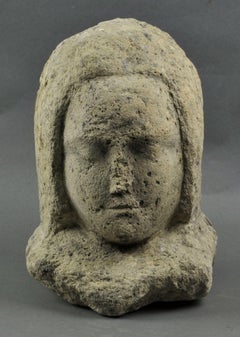 15th Century Stone Sculpture, Bust of a Wooman