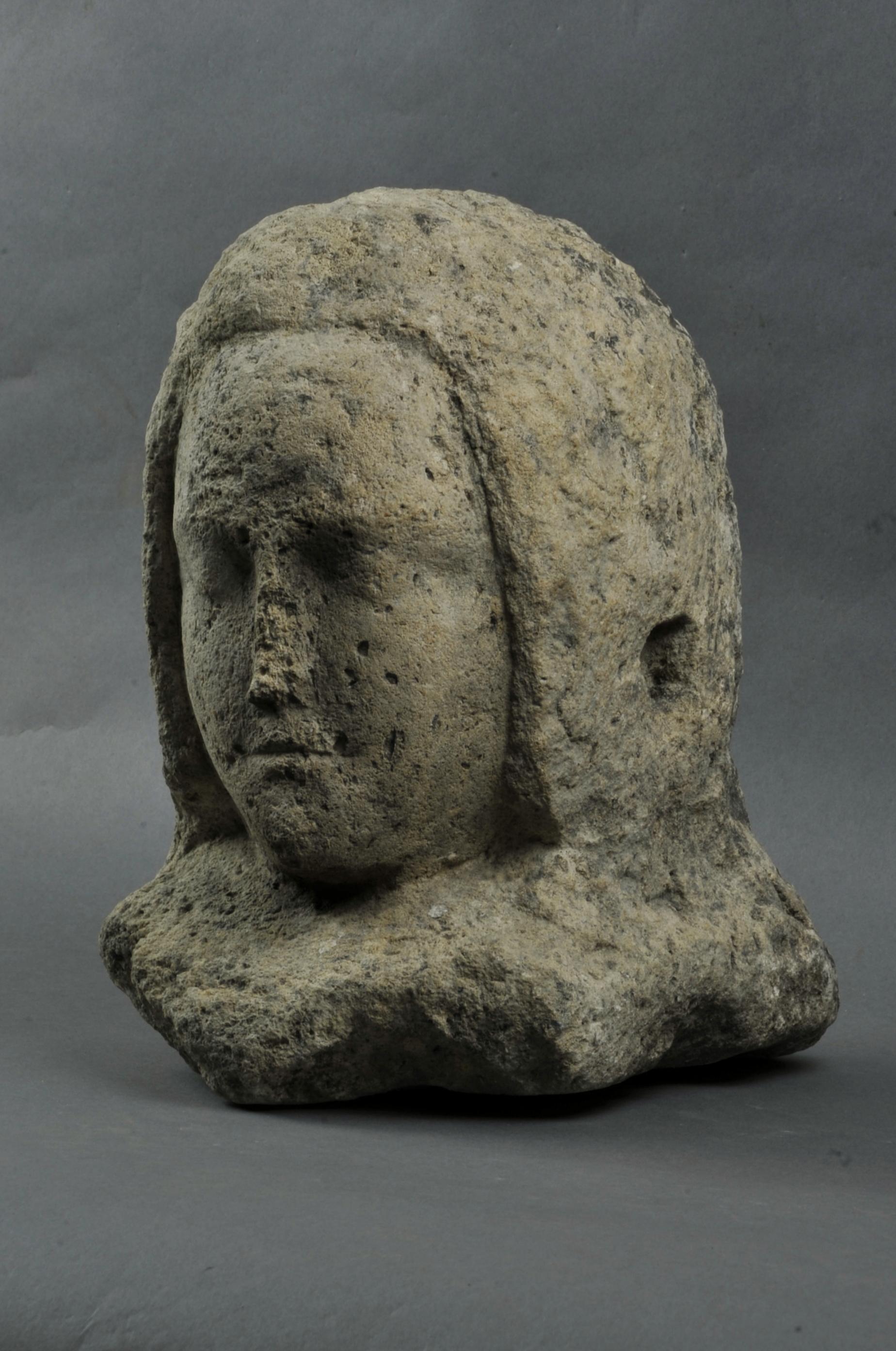 Medieval 15th Century Stone Sculpture, Bust of a Wooman For Sale