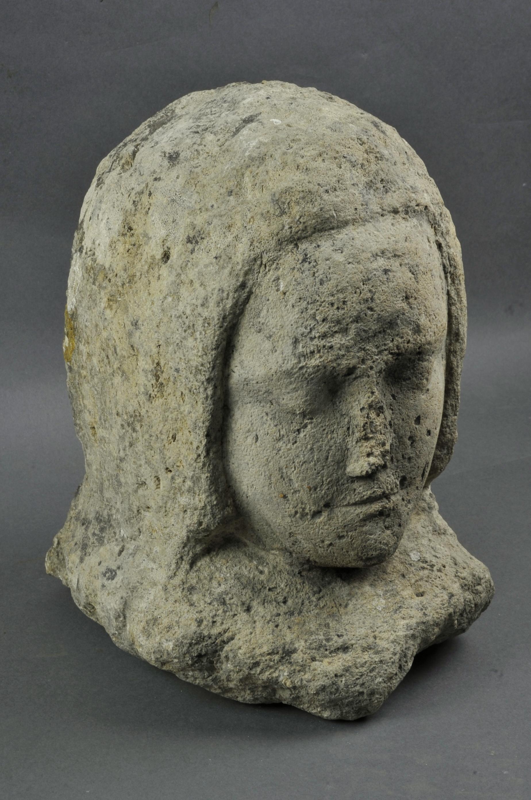 French 15th Century Stone Sculpture, Bust of a Wooman For Sale