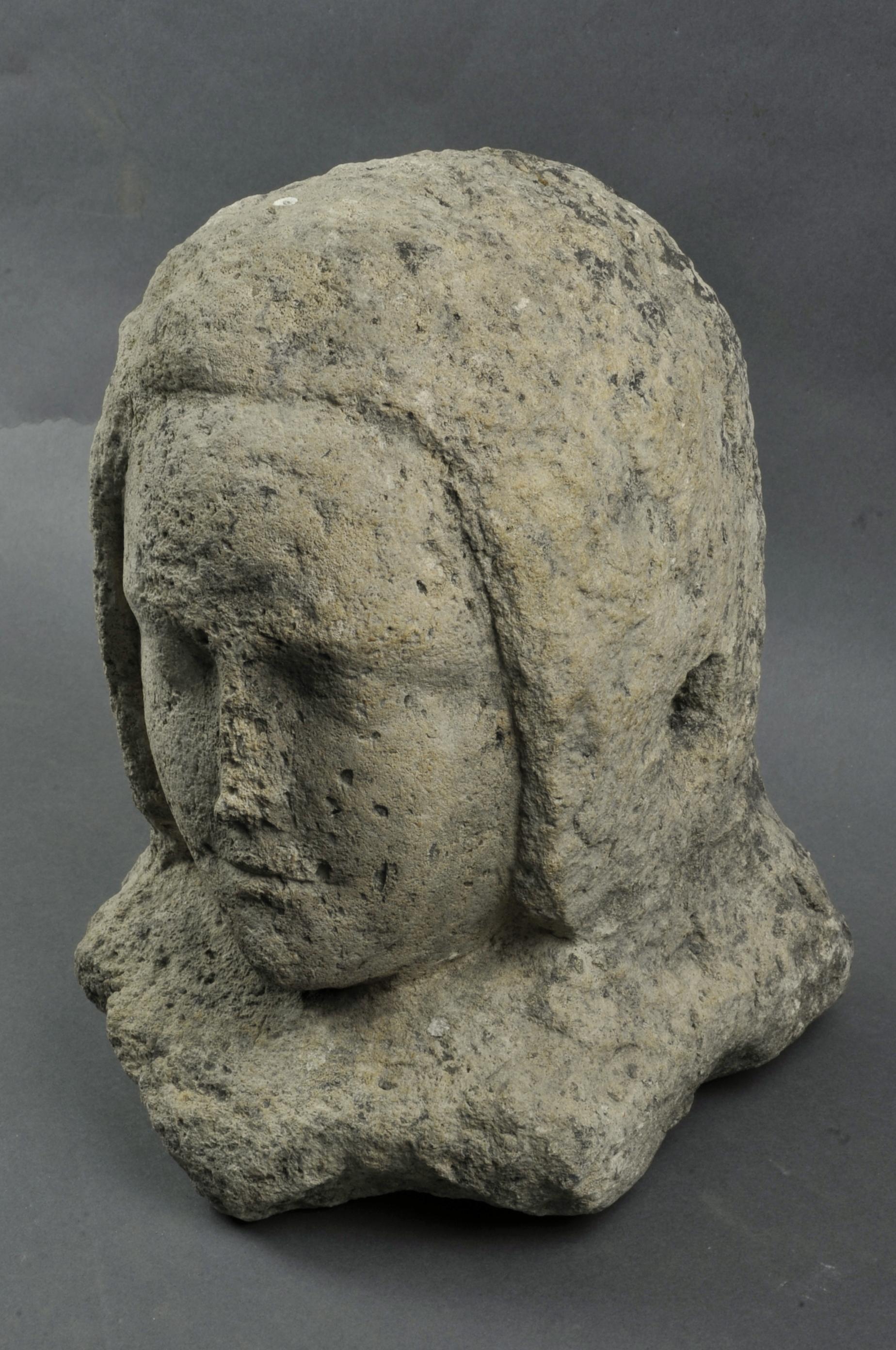 Carved 15th Century Stone Sculpture, Bust of a Wooman For Sale