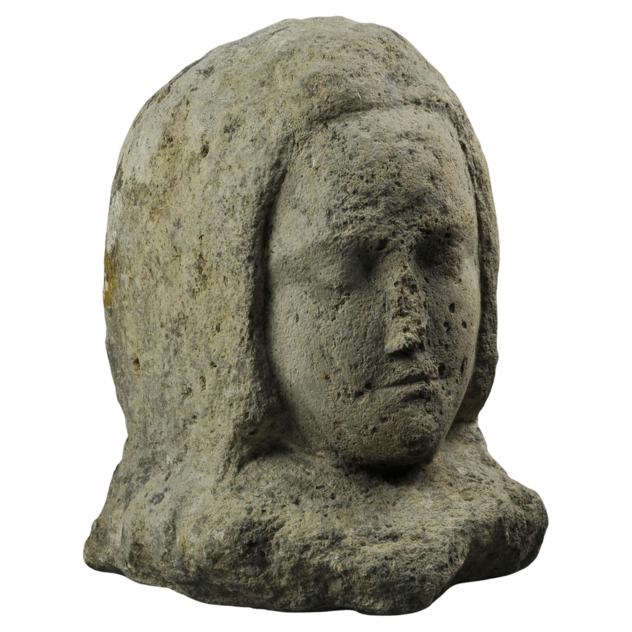 15th Century Stone Sculpture, Bust of a Wooman For Sale