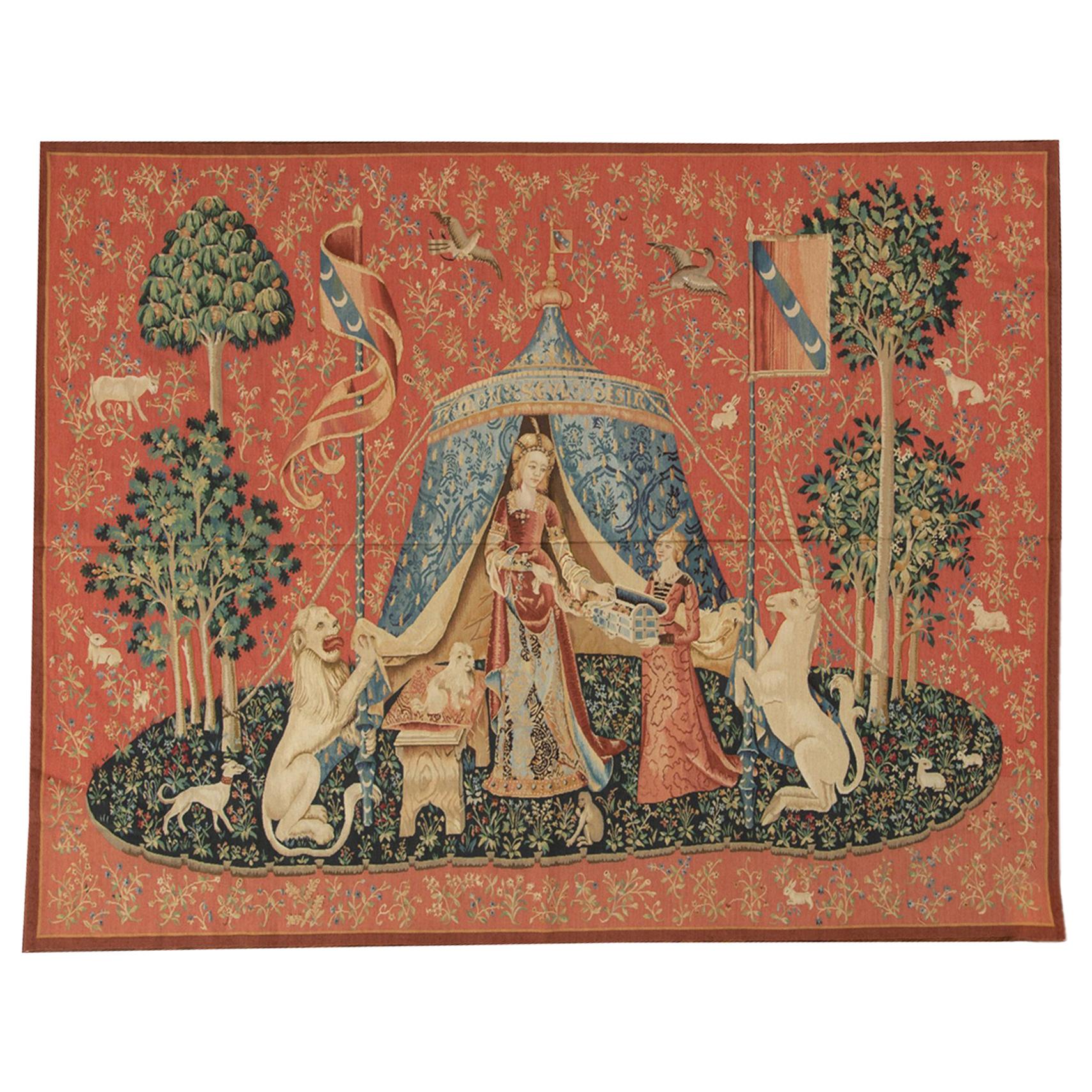 15th Century Tapestry Recreation, "Taste" From the Lady with the Unicorn Series For Sale
