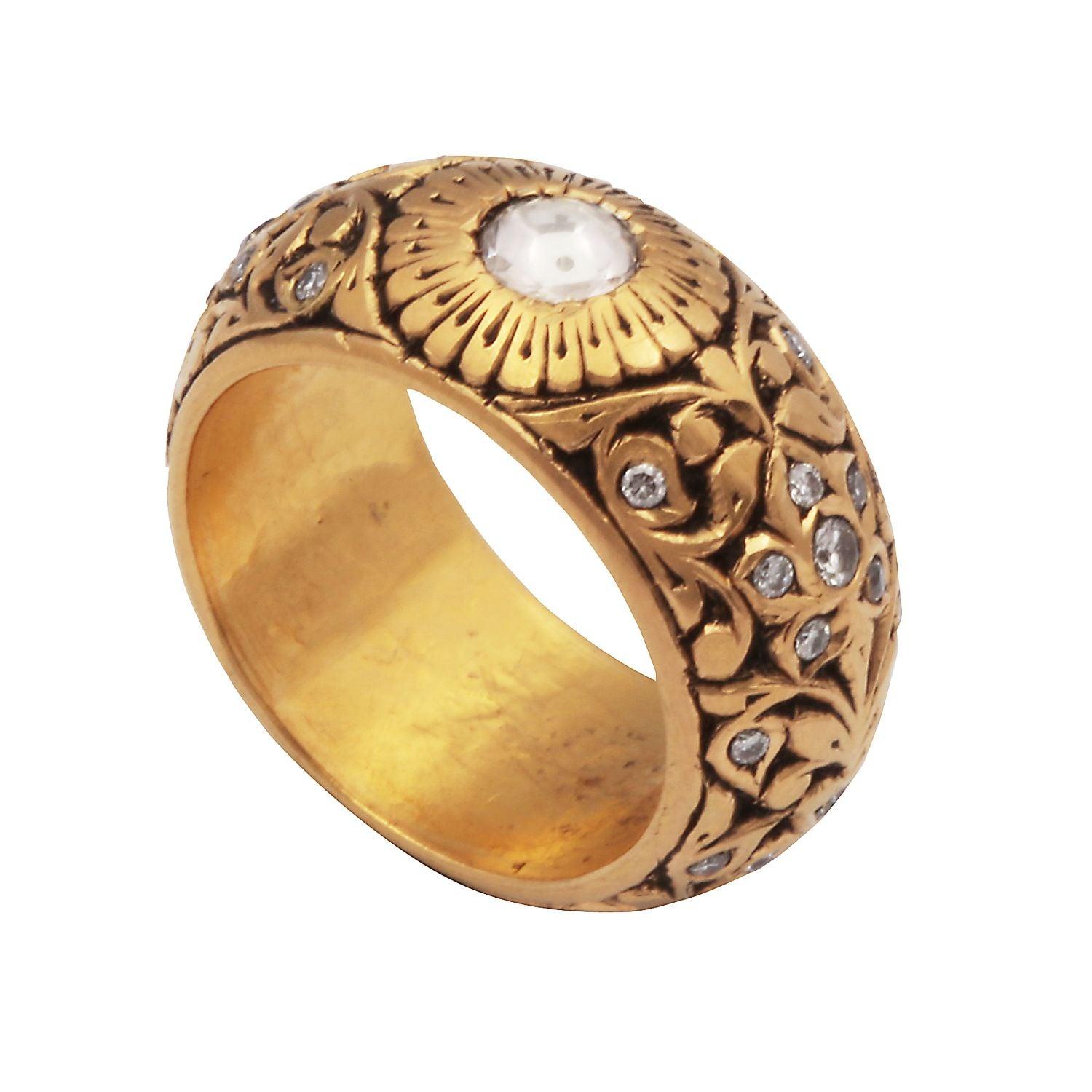 En vente :  Technique du 15ème siècle, bague en or 22 carats avec diamants taille rose 2