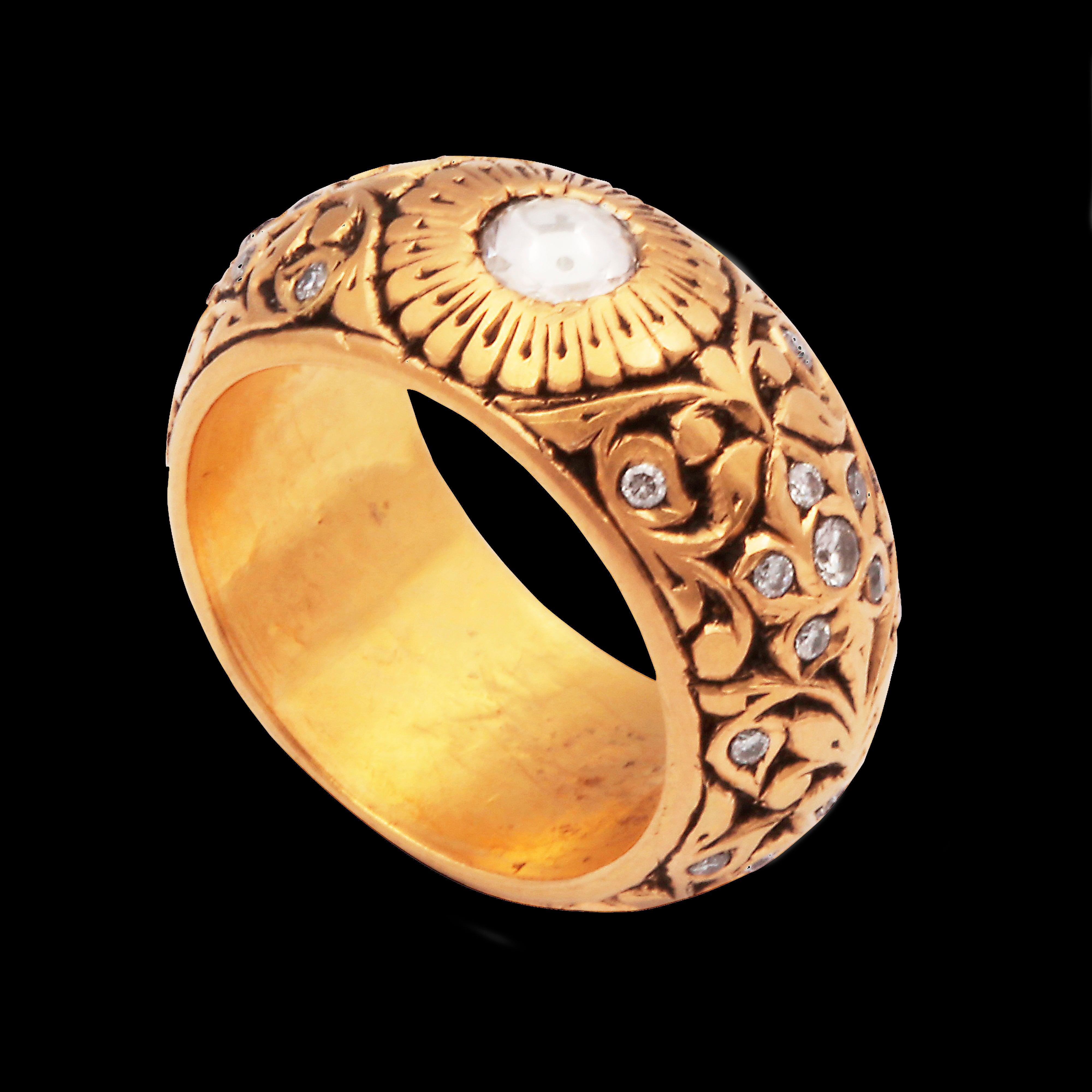 En vente :  Technique du 15ème siècle, bague en or 22 carats avec diamants taille rose 4