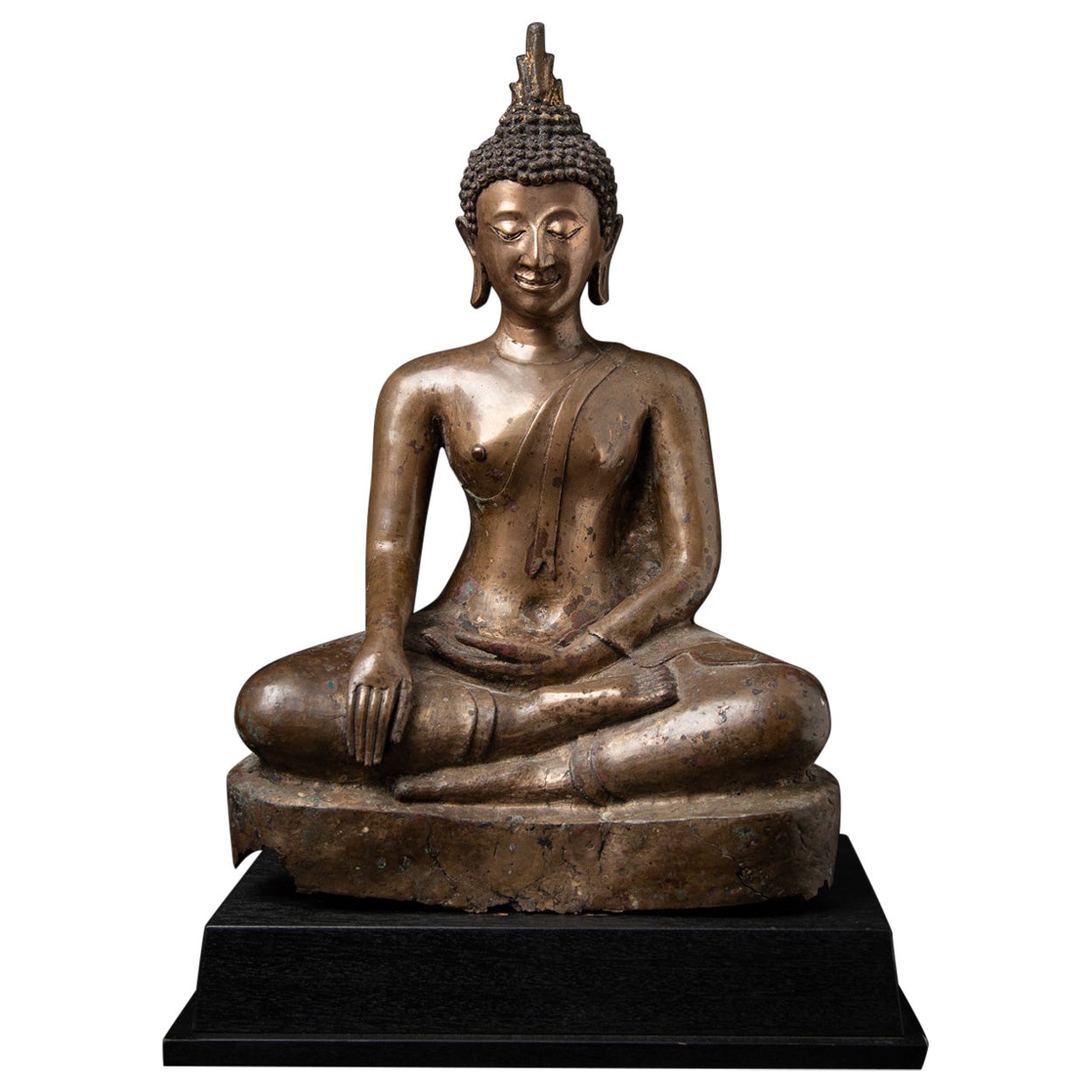 XVe siècle Bouddha thaïlandais Sukhothai en bronze ancien très spécial de Thaïlande