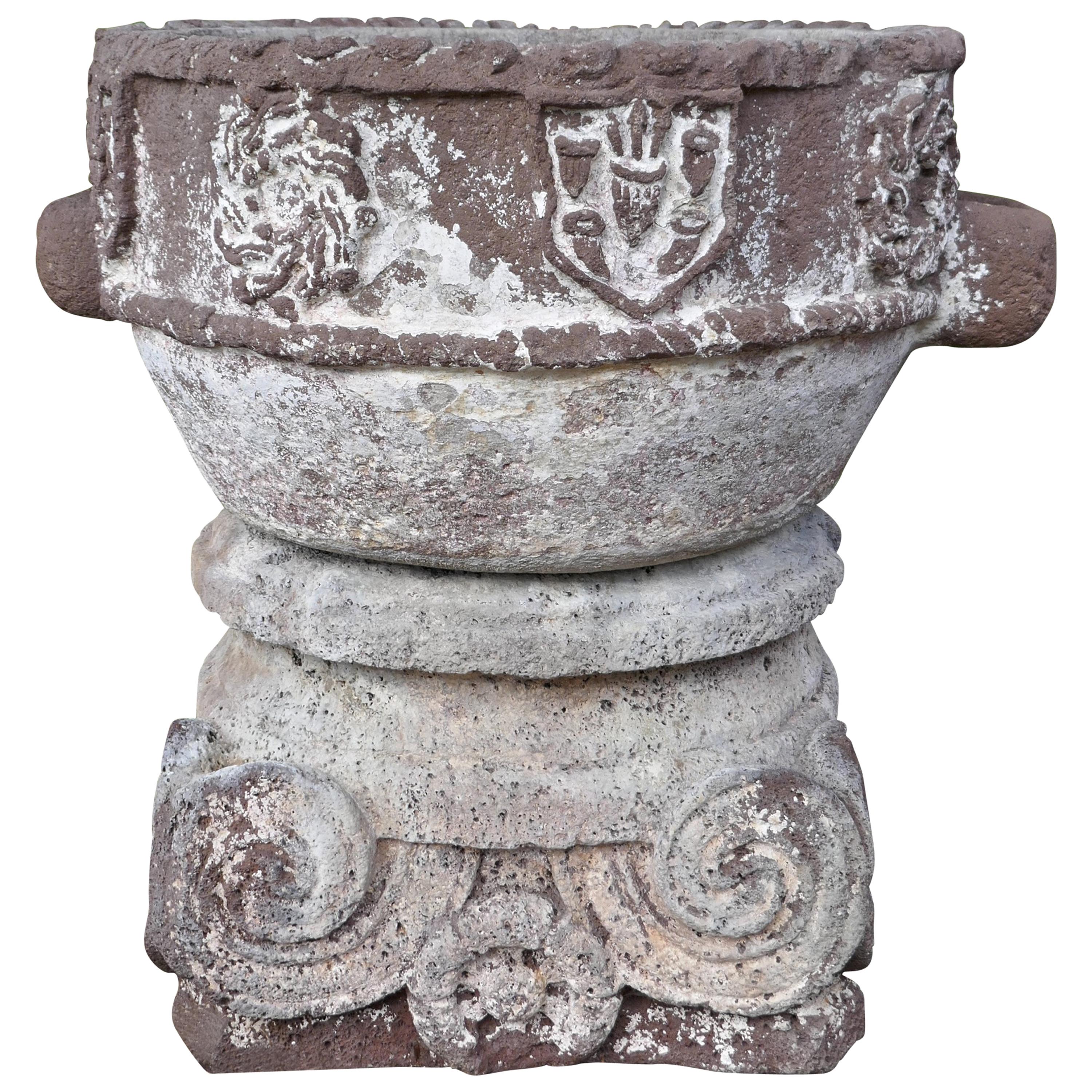 15th Century Weather Worn Istrian Carved Stone Font from Northern Italy