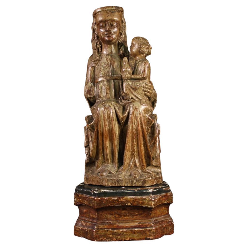 15th Century Wooden Antique Religious Sculpture Madonna with Child, 1470 in vendita