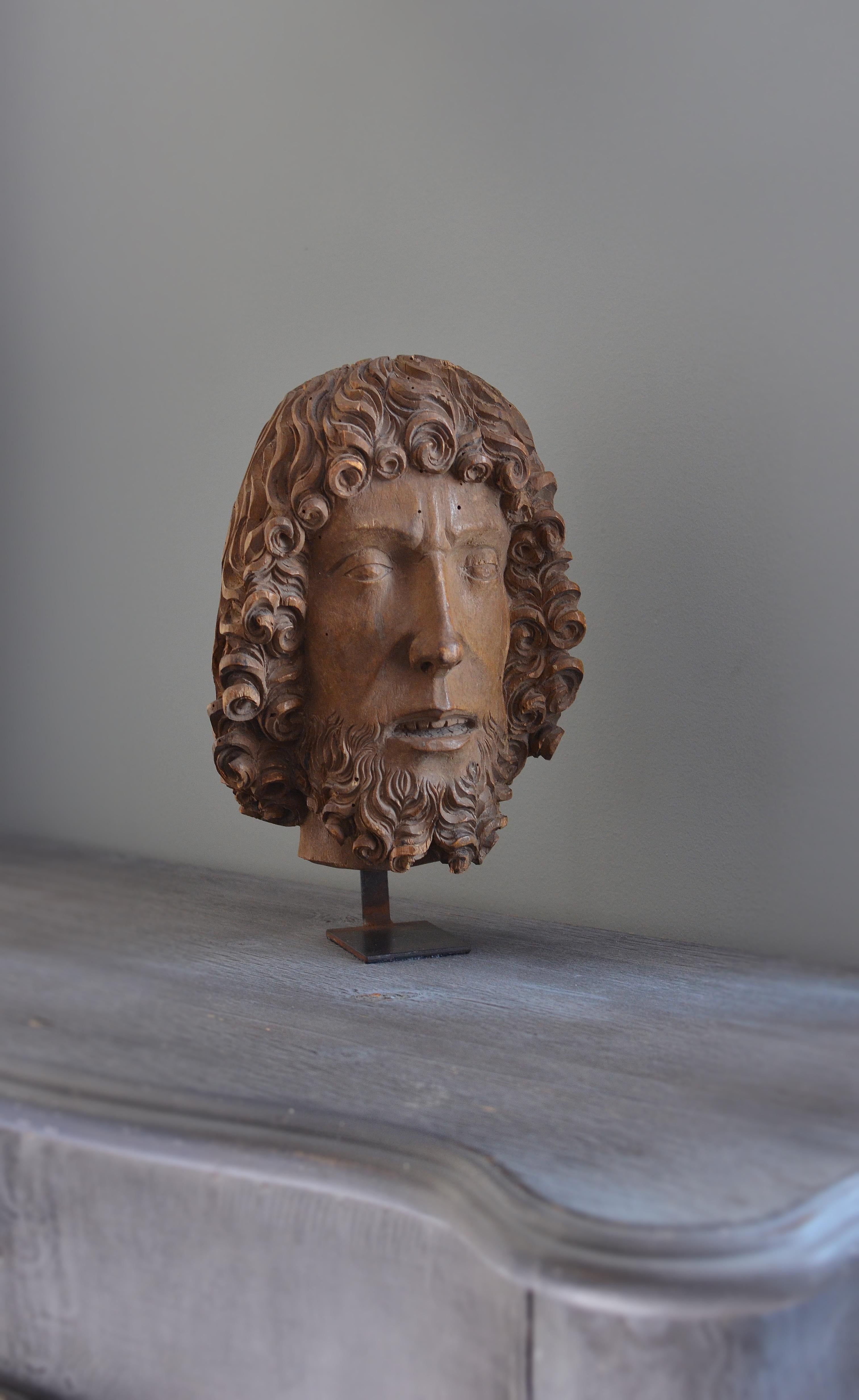 Gothic 15th Century Wooden Bust of John the Baptist Attributed to Bernt Notke
