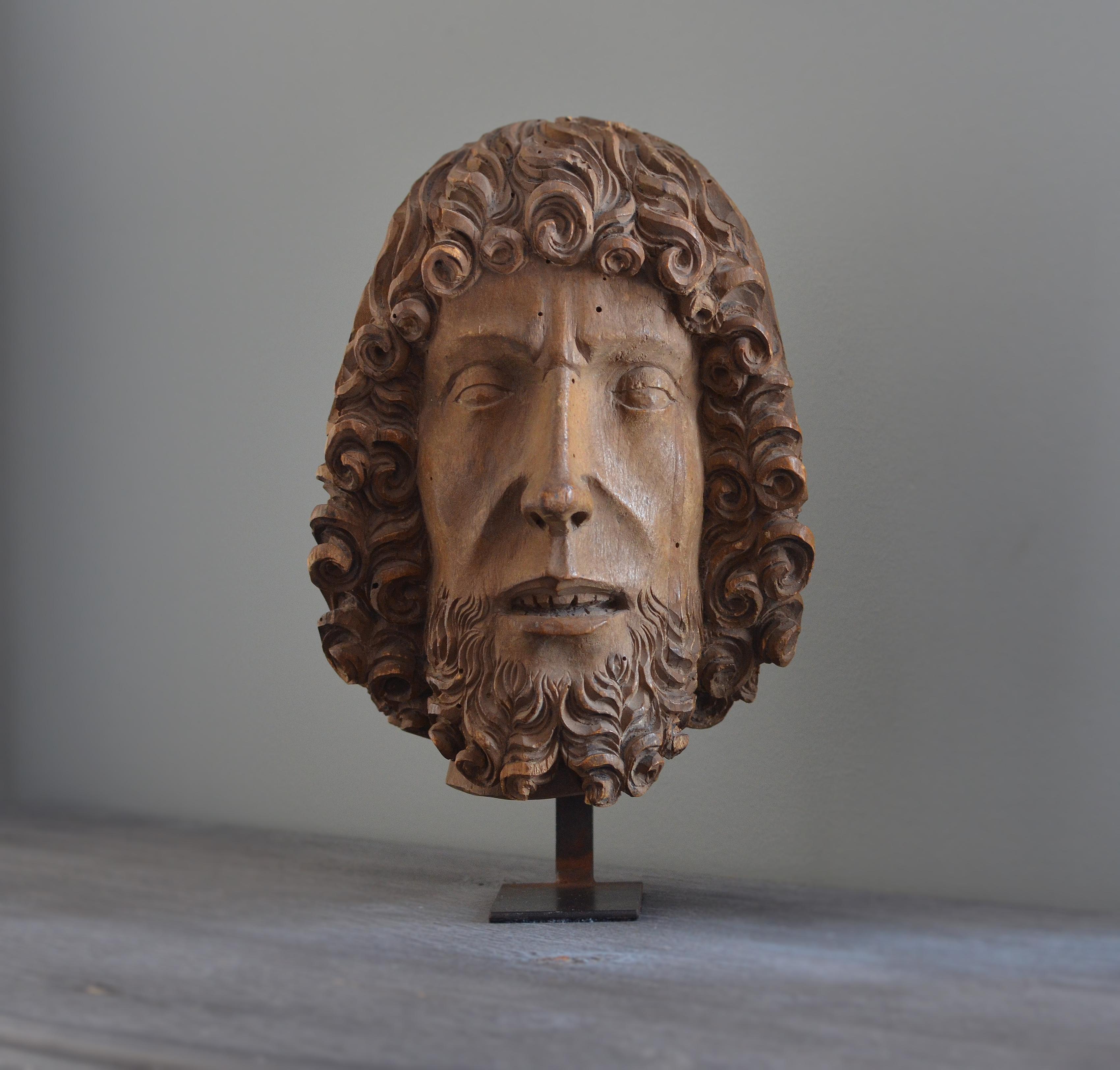 German 15th Century Wooden Bust of John the Baptist Attributed to Bernt Notke
