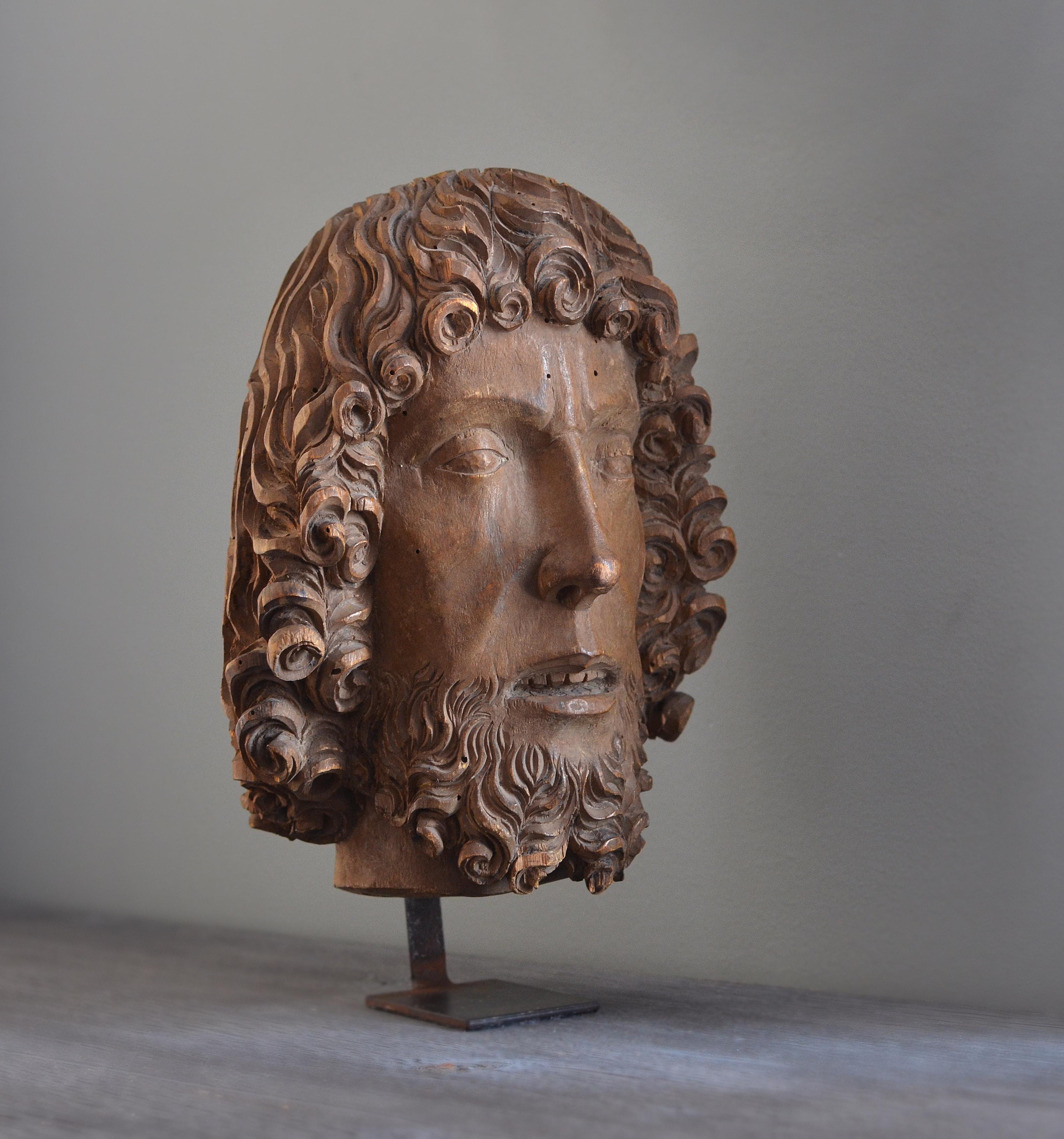 Carved 15th Century Wooden Bust of John the Baptist Attributed to Bernt Notke