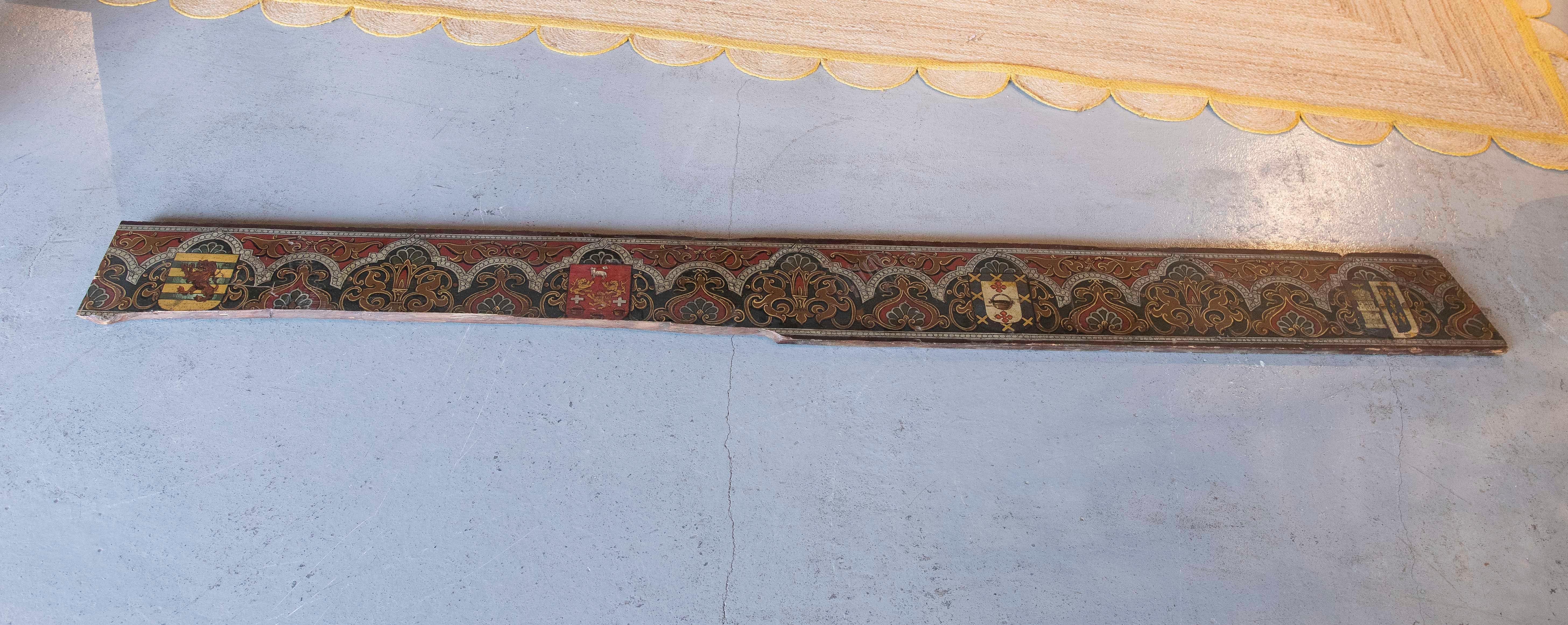 Spanish 15th Polychrome Coffered Ceiling Panel with Heraldry Coats of Arms For Sale