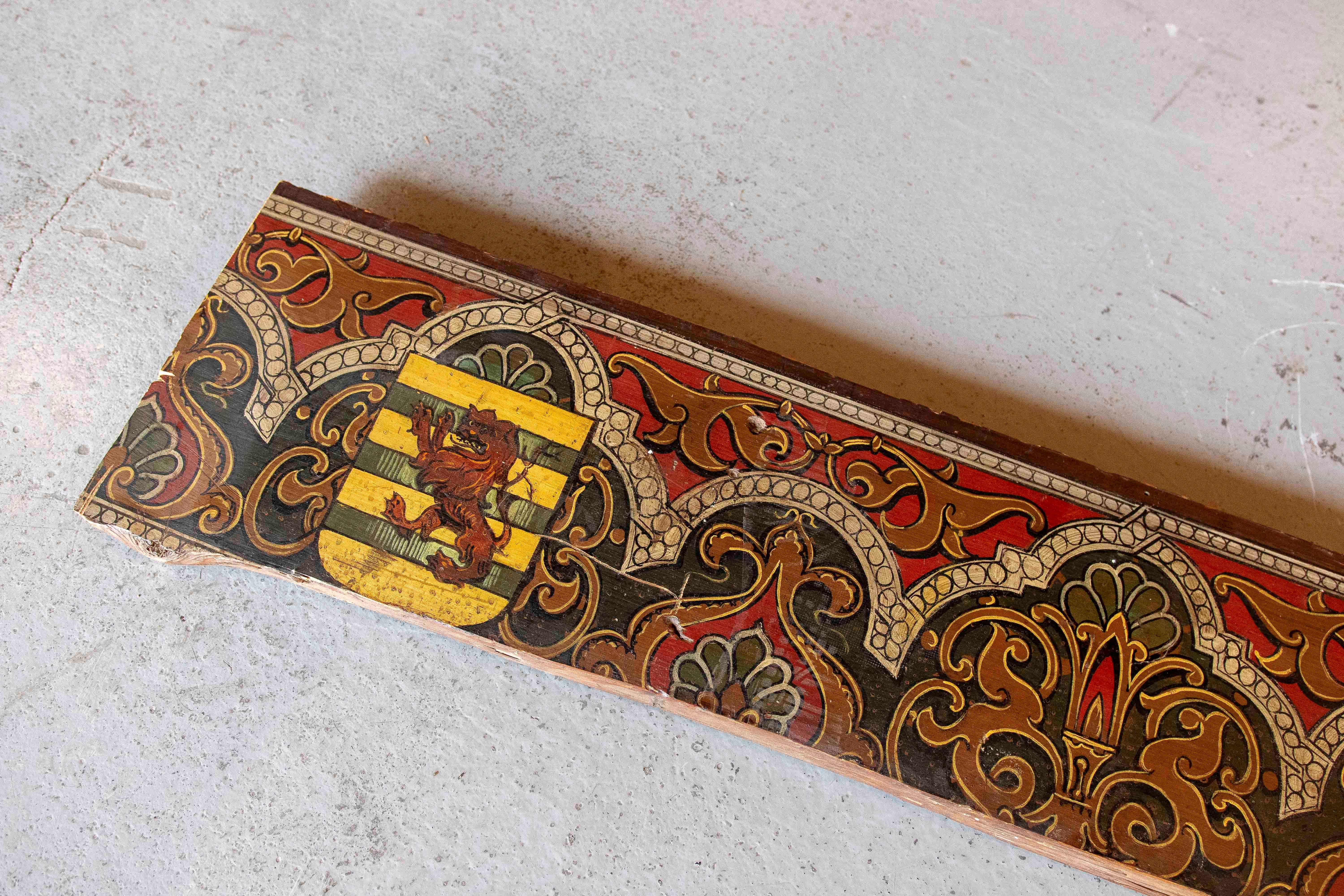 Hand-Painted 15th Polychrome Coffered Ceiling Panel with Heraldry Coats of Arms For Sale