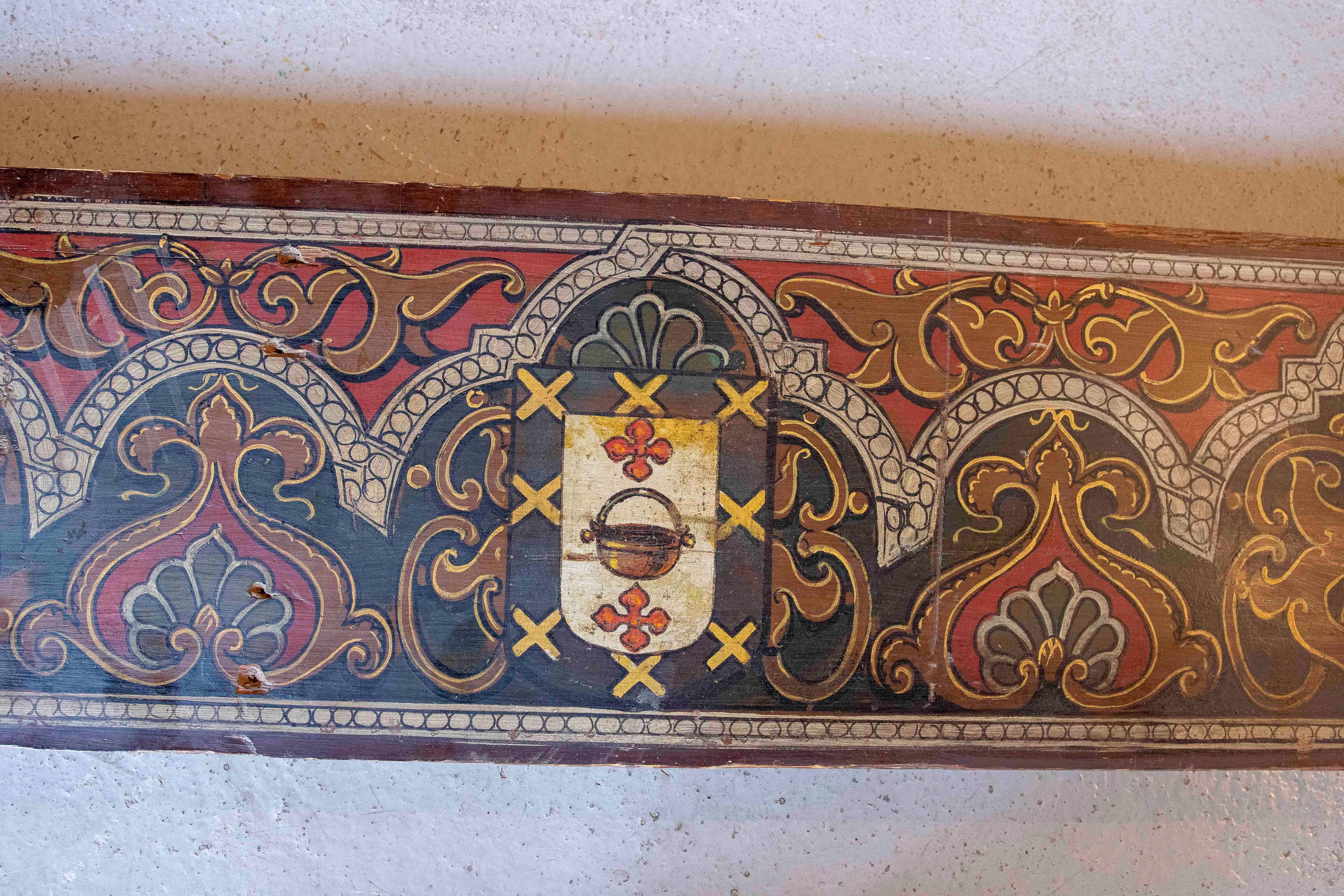 15th Polychrome Coffered Ceiling Panel with Heraldry Coats of Arms For Sale 1