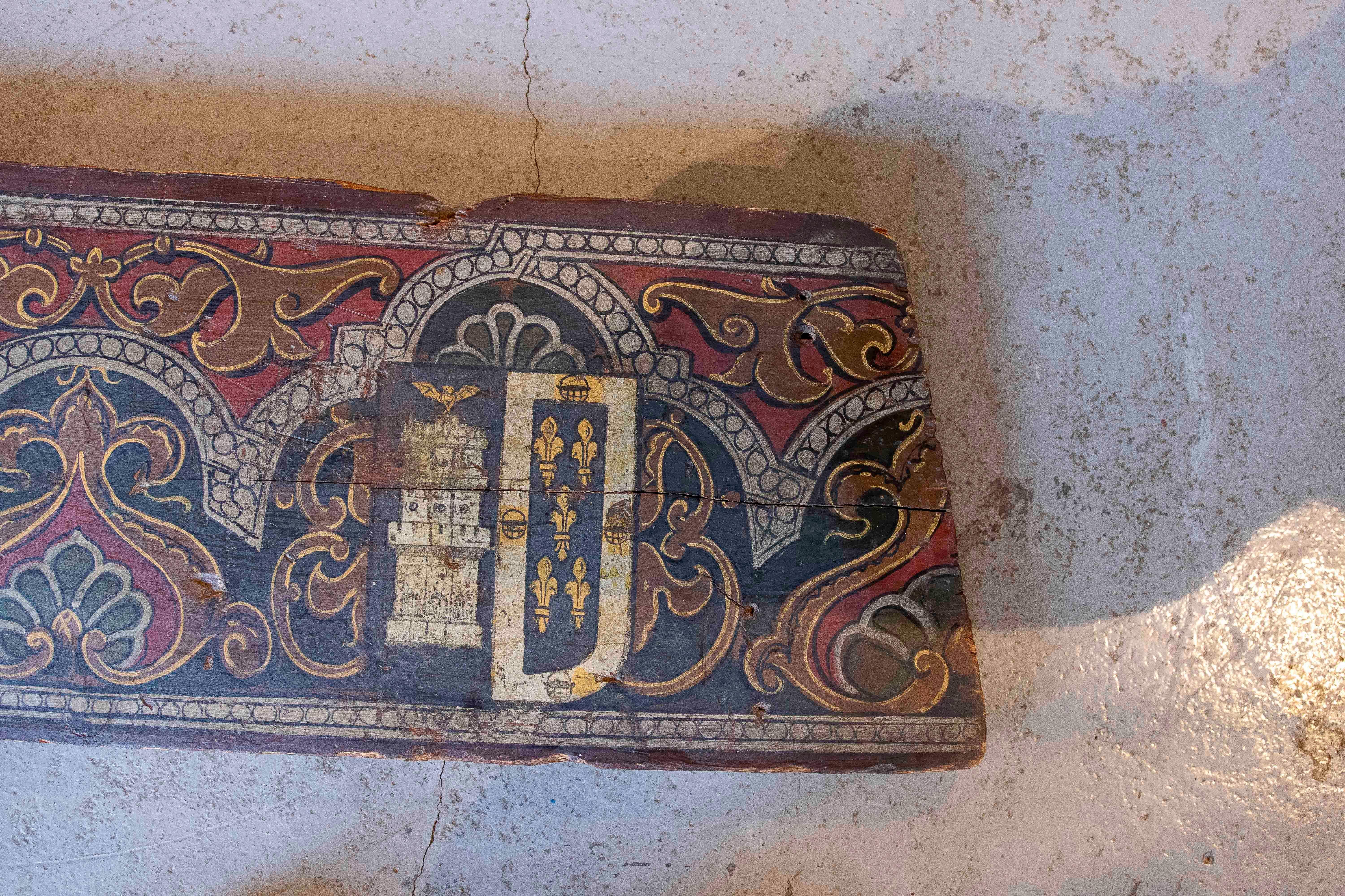15th Polychrome Coffered Ceiling Panel with Heraldry Coats of Arms For Sale 3