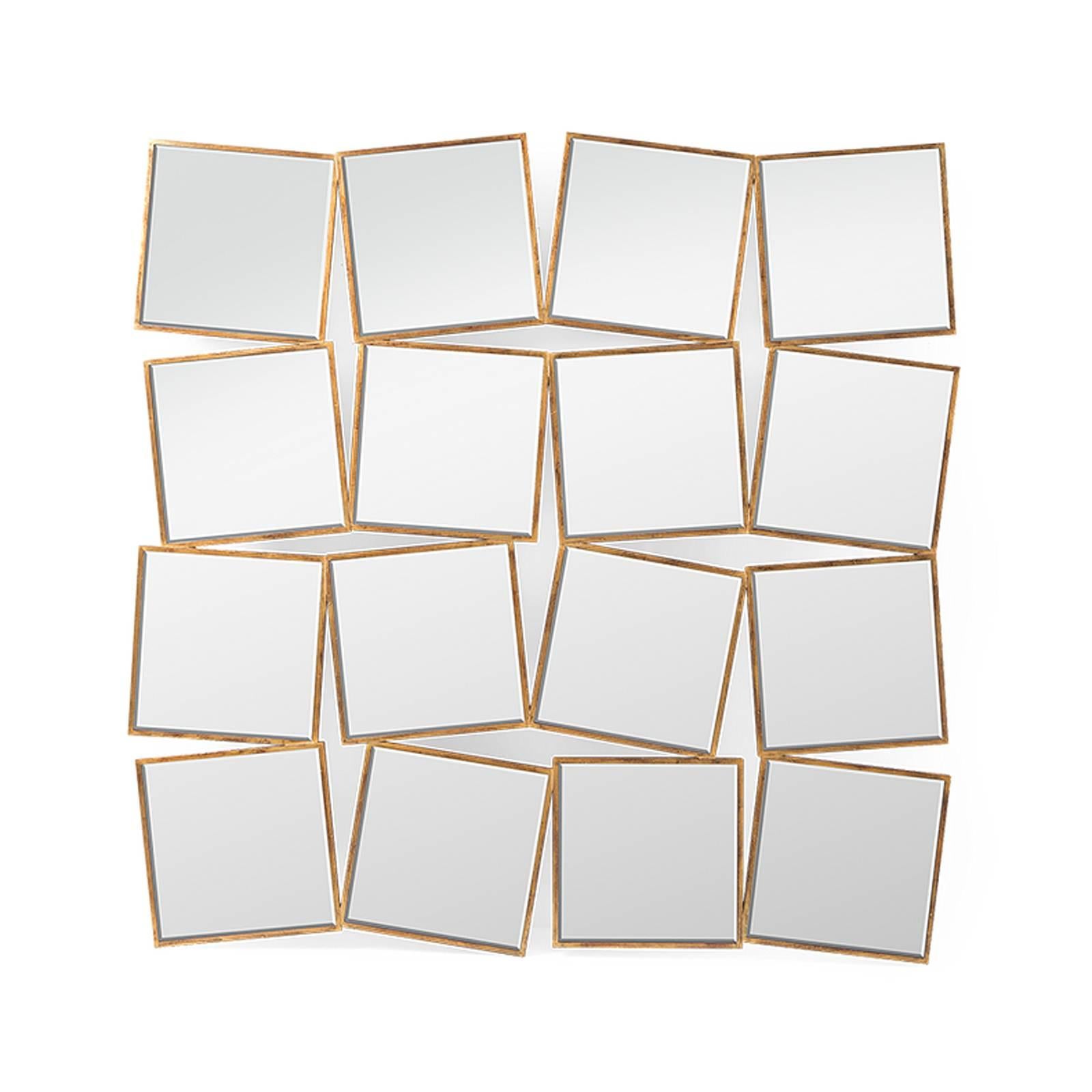 15. Quadratischer Spiegel mit Massivholzrahmen und Goldmalerei im Angebot 1