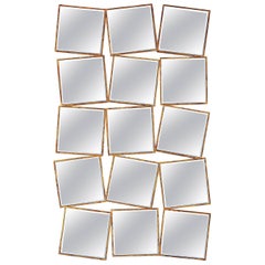 15th Squares Mirror with Solid Wood Frame with Gold Painting
