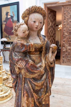 15th Virgin and Child in Polychrome and Gilt Wood. On a pedestal. Mechelen.