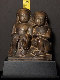 15thC Beautiful Stone Carving Of 2 Figures Done In Indonesian Majapahit Style