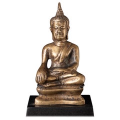 15thC Solid Cast Bronze Thai Buddha In Distinctive Style
